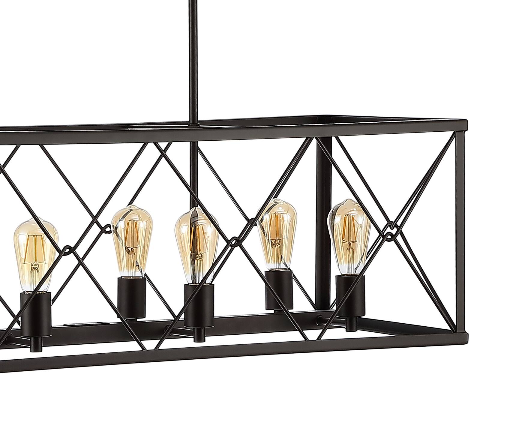 Alt View 4. Jonathan Y - Ferme 39" 8-Light Adjustable Iron Farmhouse Industrial LED Dimmable Pendant, Oil Rubbed Bronze - Oil Rubbed Bronze.