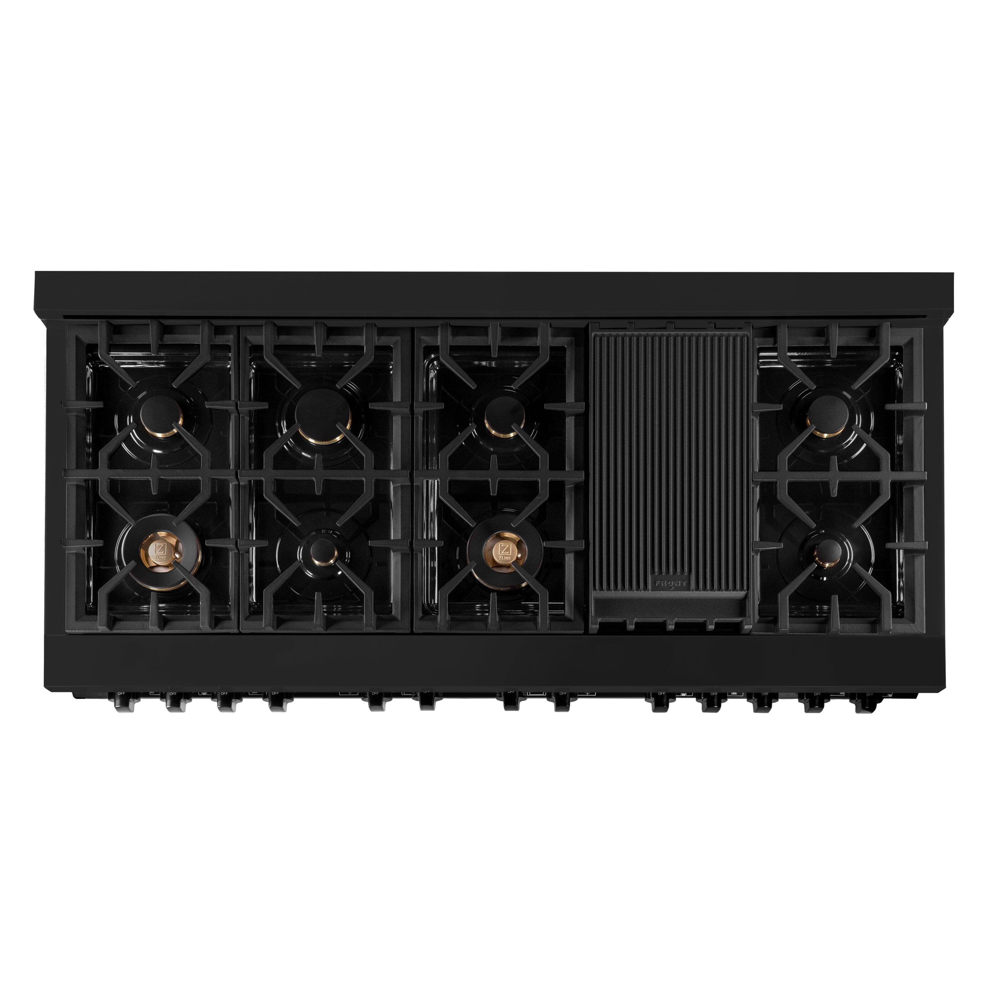 Alt View 3. ZLINE - 60" Legacy Dual Fuel Range with 9 Burners and 2 Electric Ovens (RAB-60) - Black Stainless Steel.