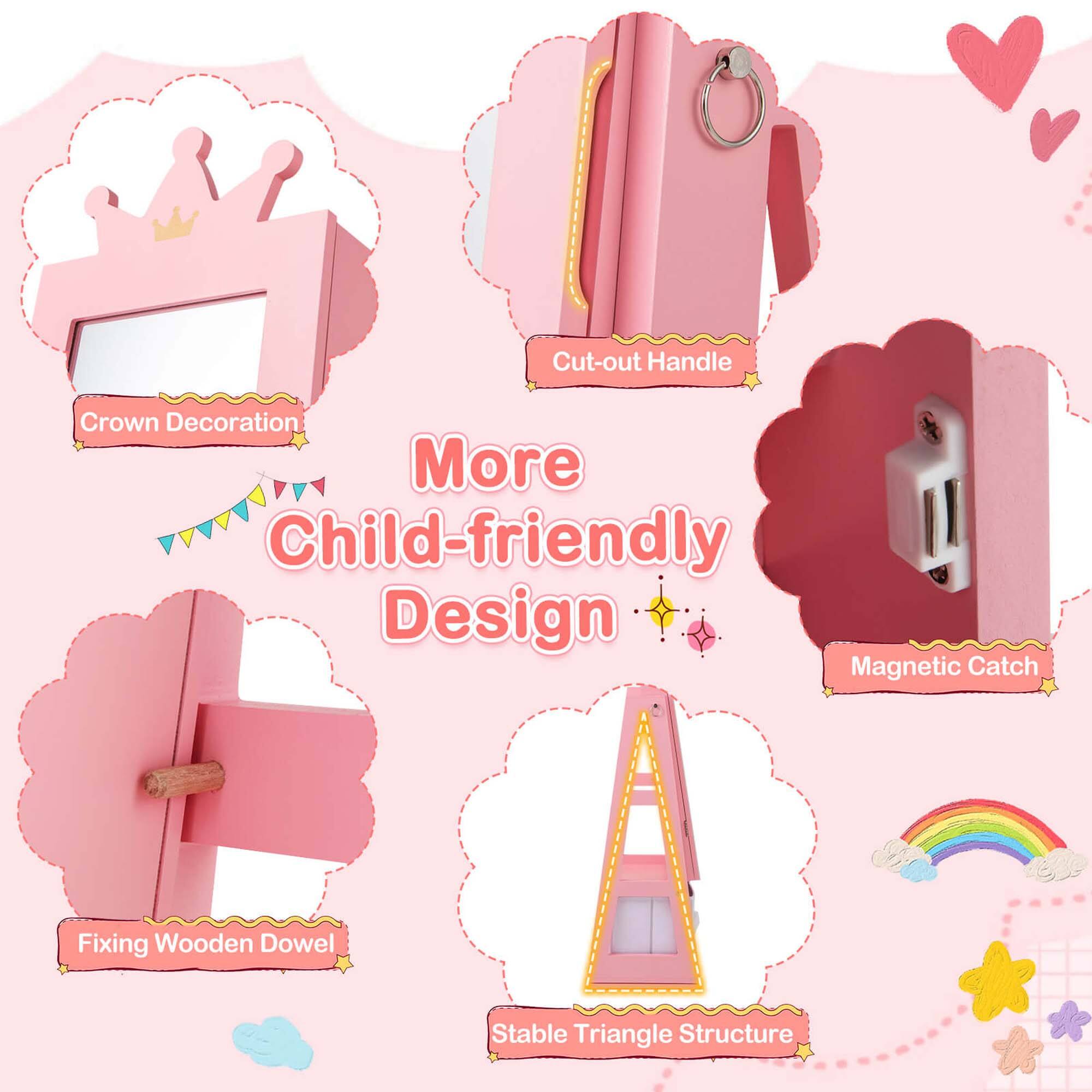 More Child-friendly Design, Crown Decoration, Cut-out Handle, Magnetic Catch, Fixing Wooden Dowel, Stable Triangle Structure