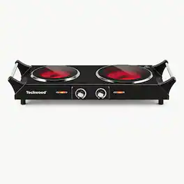 Techwood - Double 900w Infrared Cooktops with Handles, Temperature Adjustable Electric Portable Hot Plate for Home Camp Apt - Black