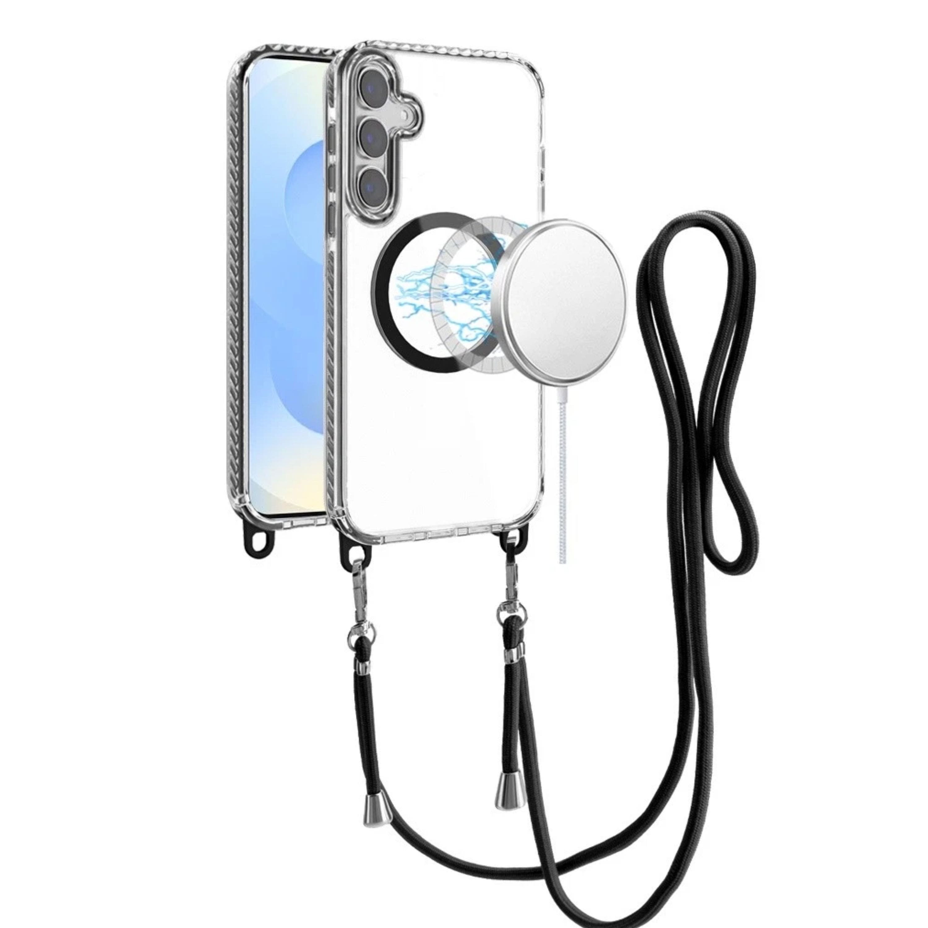 Kitcheniva - Case With Long Lanyard Magnetic Circle Plus Tempered Glass For Samsung S25/S24 - Black price history on PriceWatchPro