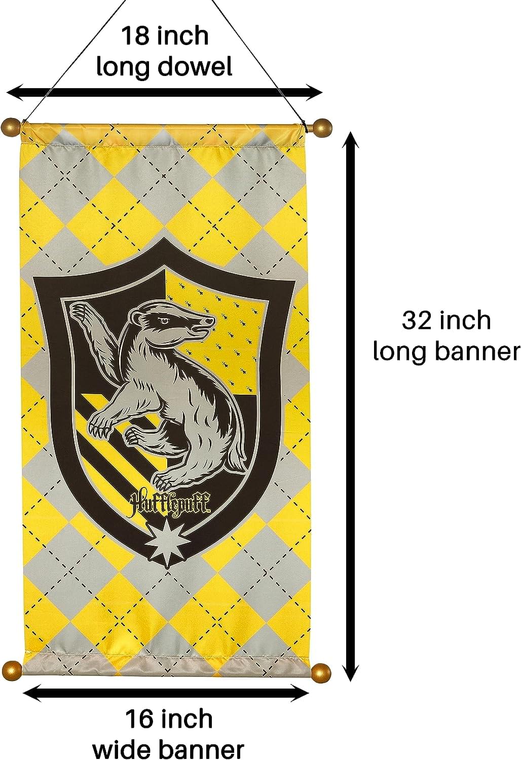 18 inch long dowel  
32 inch long banner  
16 inch wide banner