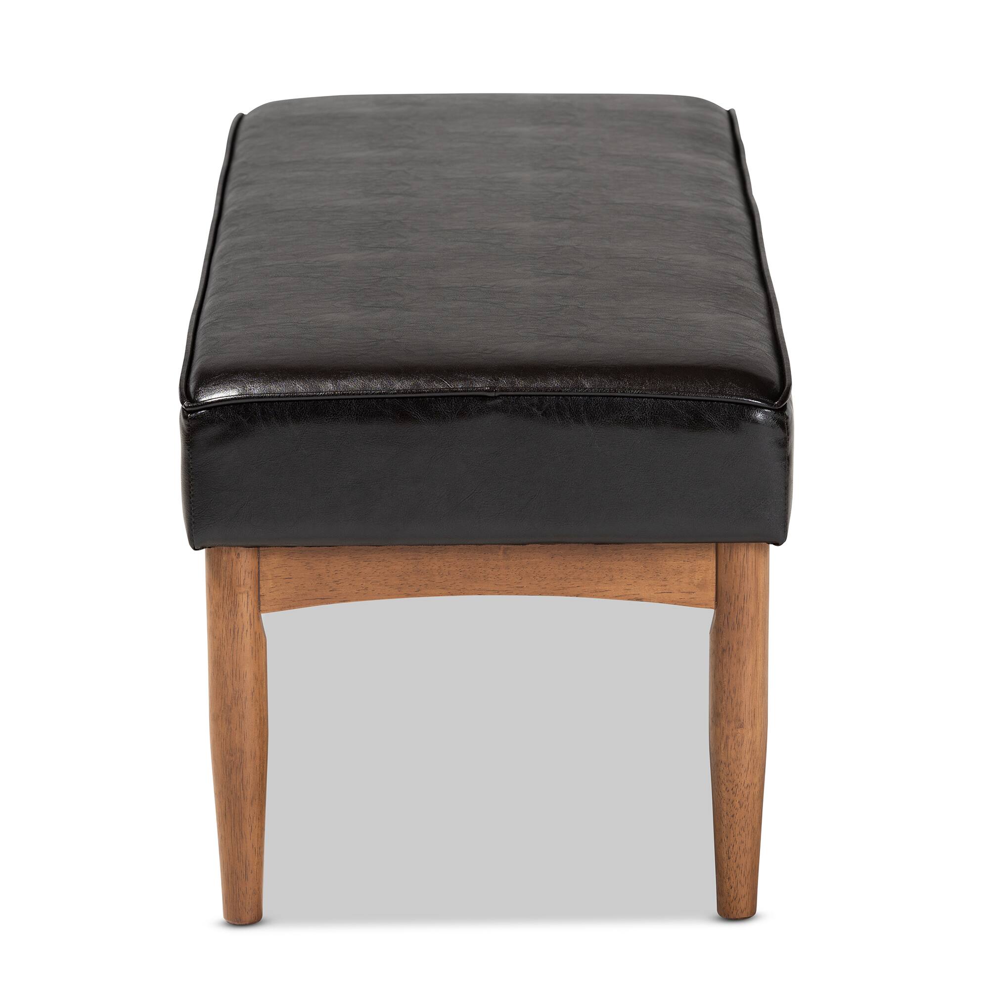 Left. Baxton Studio - Arvid Mid-Century Modern Faux Leather Upholstered Wood Dining Bench - Dark Brown/Walnut Brown.