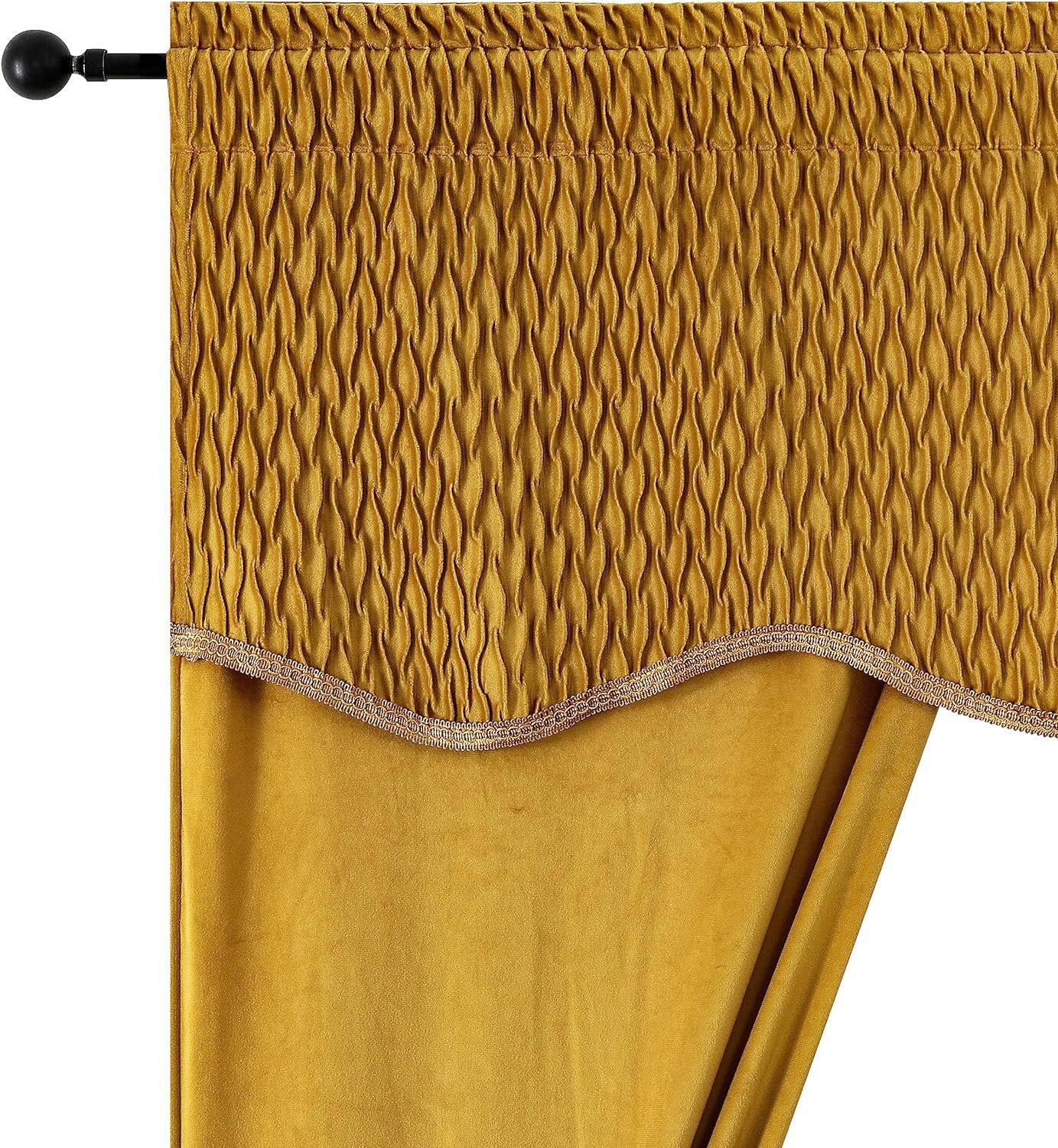 Angle. Kate Aurora - Kate Aurora Christmas Essentials Light Filtering Complete Attached Velvet Window Curtains & Valance Set - Gold - Gold.