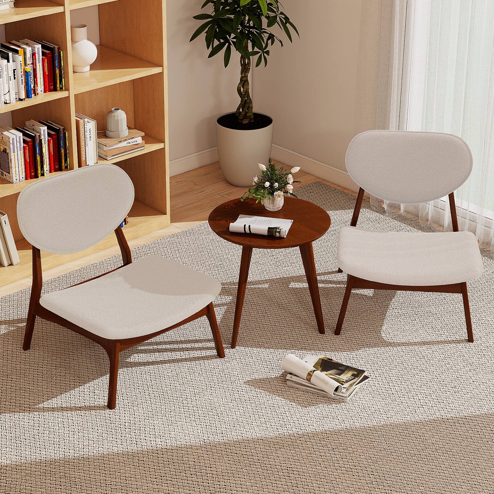 Alt View 1. Gymax - Gymax Accent Chairs Set of 2 w/ Side Table Living Room Chairs w/ Solid Wood Frame Beige - Walnut, Beige.