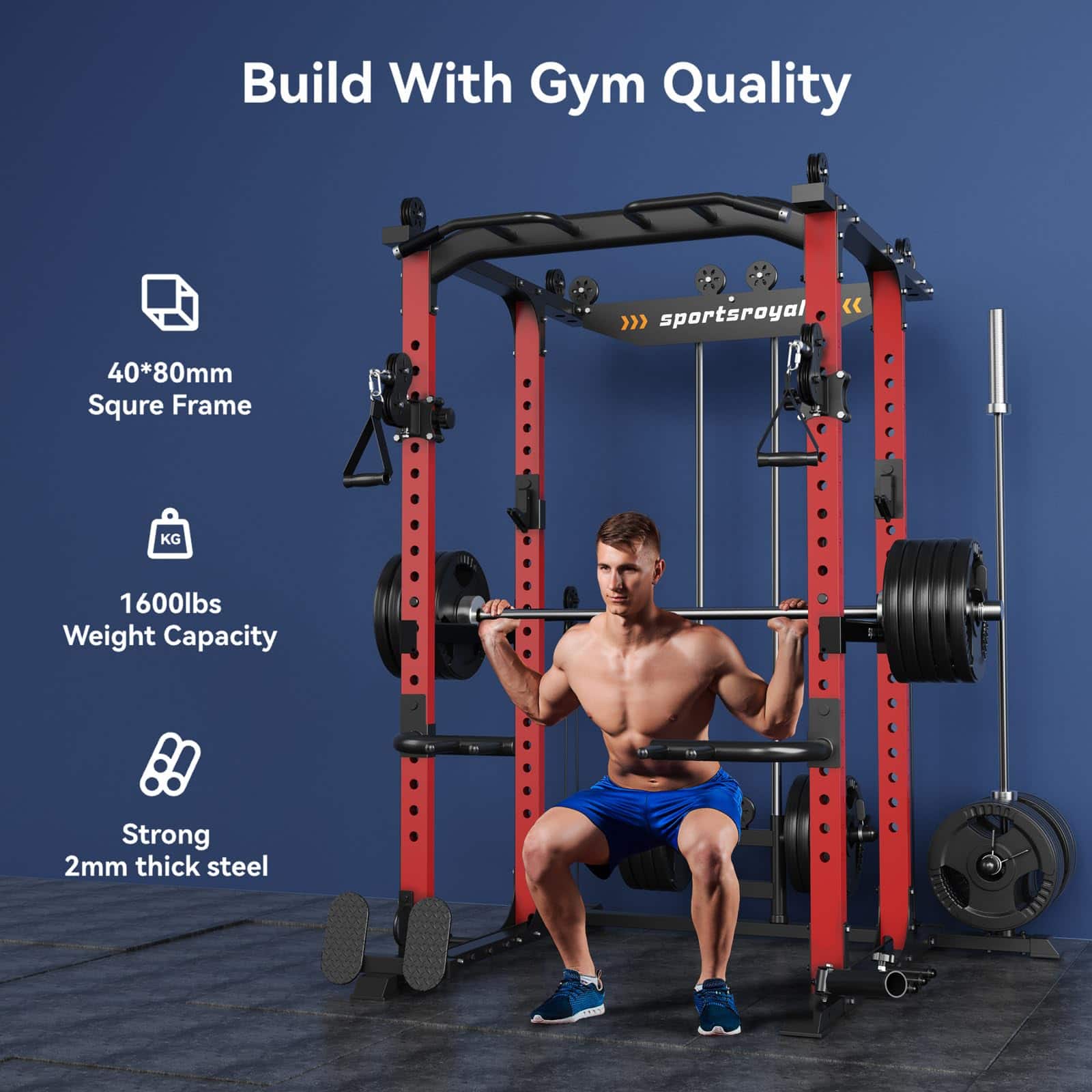 FED Fitness Power Cage,1600lbs Multi Function Power Rack with