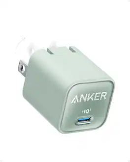Anker - Nano Charger, USB C GaN Charger 30W, PIQ 3.0 Foldable PPS Fast Charger - Natural Green