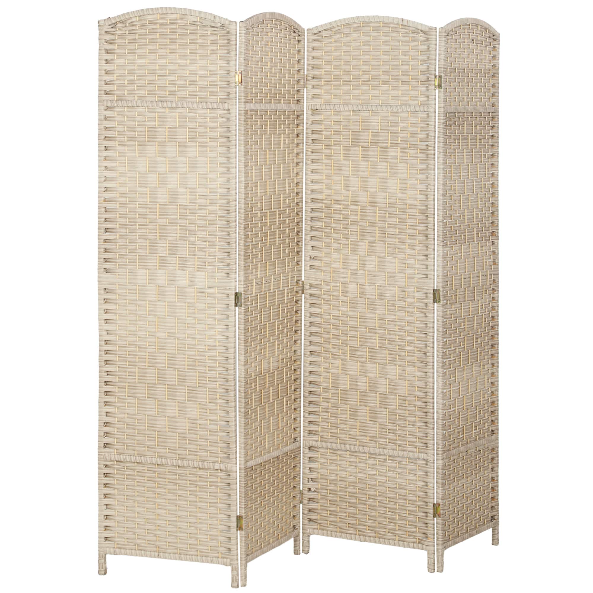 Homcom - 4 Panel Room Divider, 6' Tall Folding Privacy Screen, Hand-Woven Freestanding Wall Partition for Home Office, Bedroom - natural