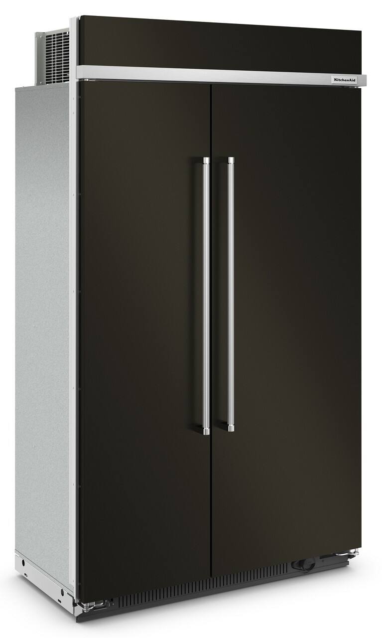 Angle. KitchenAid - 30 Cu. Ft. Side-by-Side Refrigerator with Under-Shelf Prep Zone - Black Stainless Steel with PrintShield Finish.