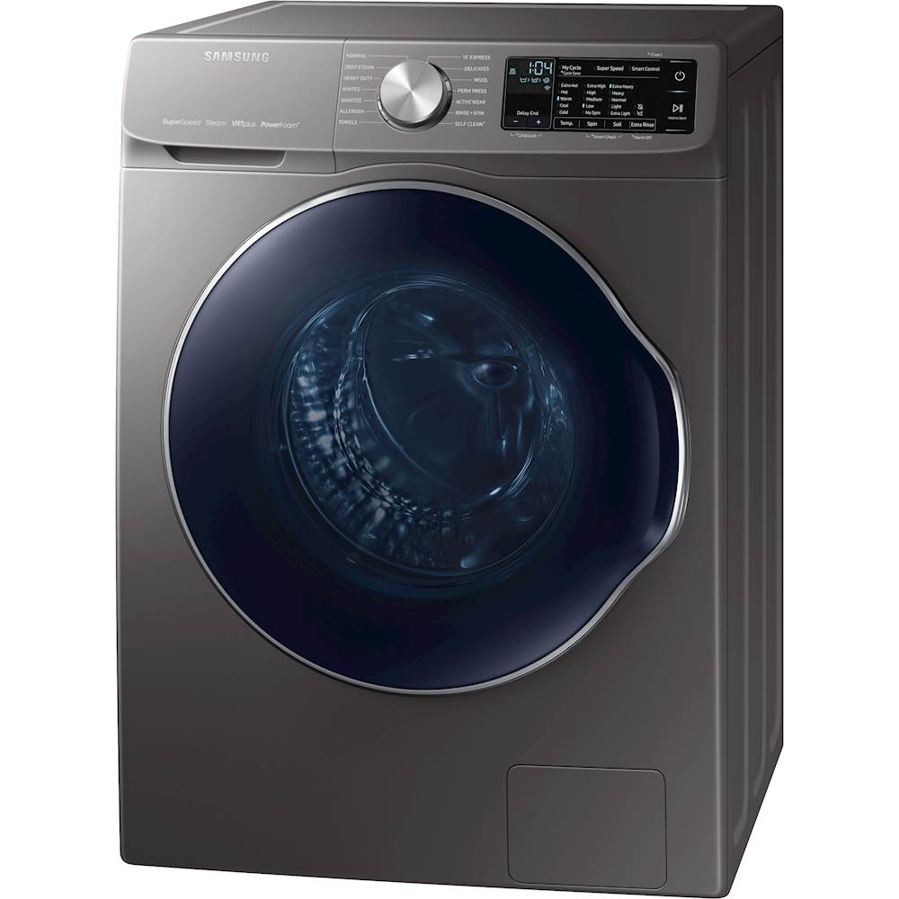 Left View: Samsung - 2.2 Cu. Ft. 14-Cycle Front-Loading Washer with Steam - Inox Gray