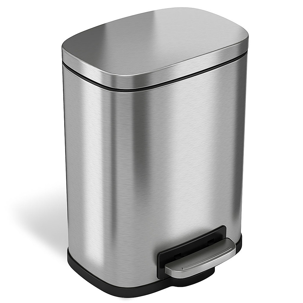 Angle View: Halo - Premium Stainless Steel 1.32 Gallon / 5 Liter Step Pedal Trash Can with Removable Inner Bucket, Quiet Lid Close - Stainless Steel