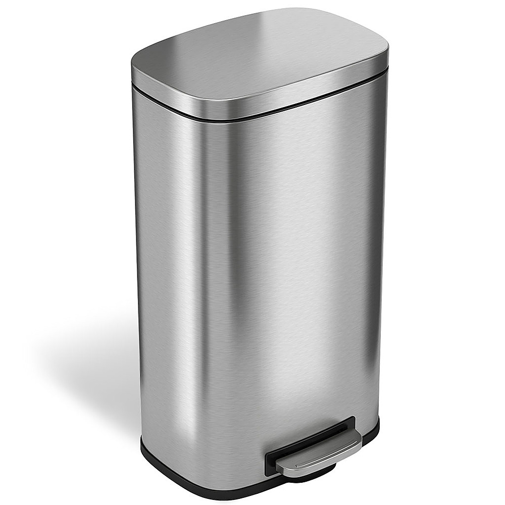 Angle View: Halo - Premium Stainless Steel 8 Gallon Step Pedal Trash Can with AbsorbX Odor Control System and Removable Inner Bucket - Stainless Steel