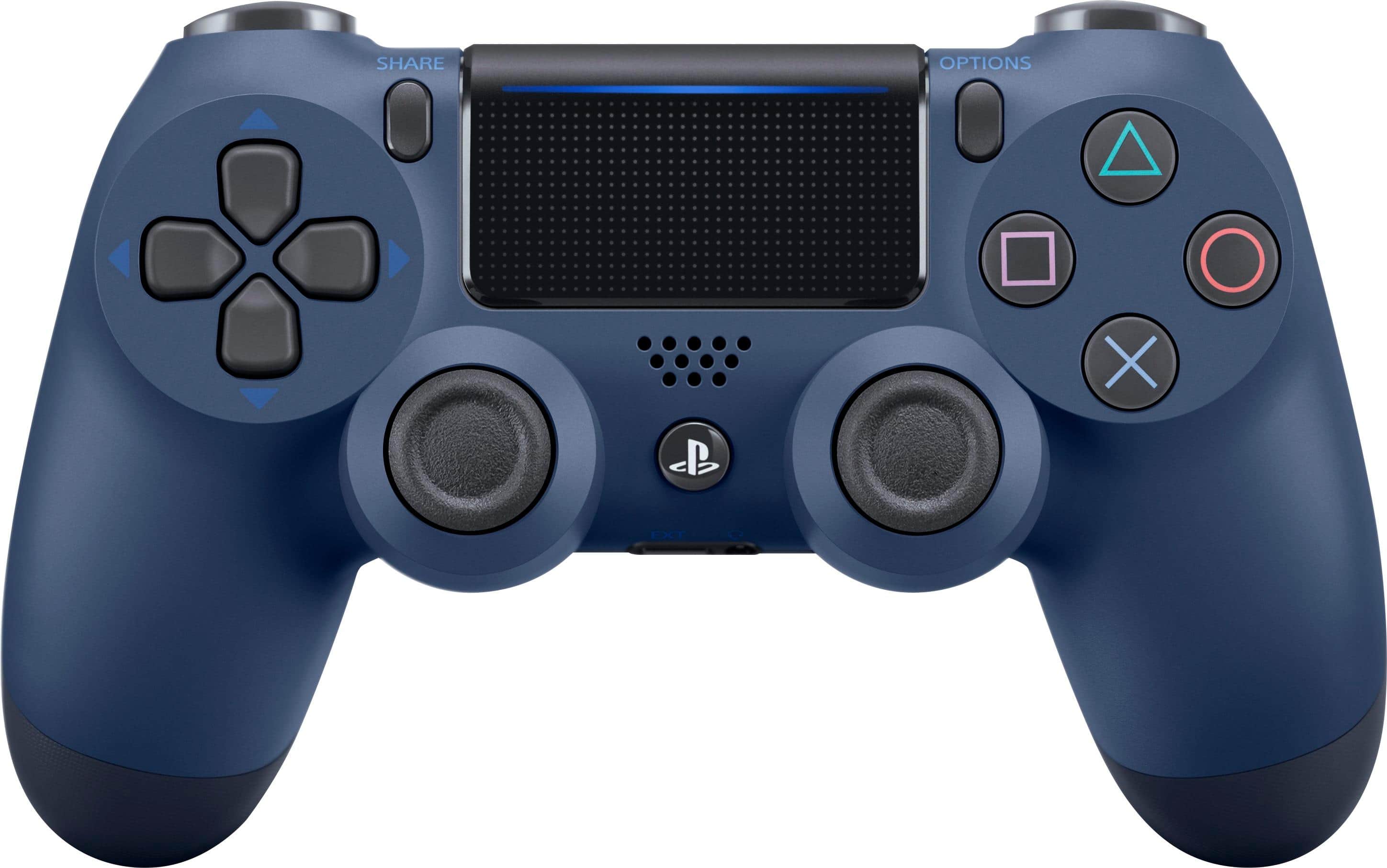 Front. Sony - DualShock 4 Wireless Controller for Sony PlayStation 4 - Midnight Blue.