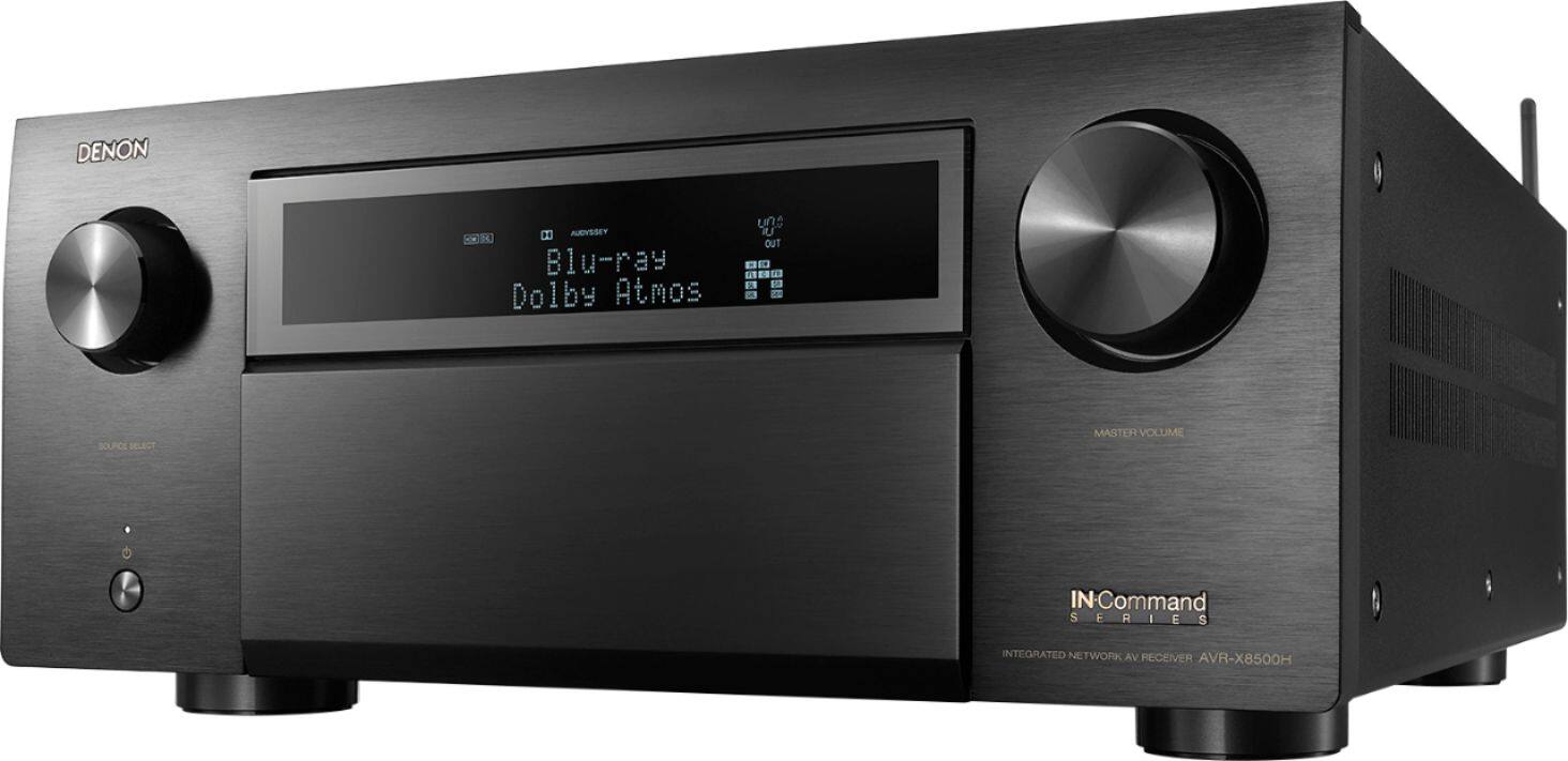 Left View: Denon AVR-X8500H Flagship Receiver - 8 HDMI In /3 Out, 13.2 Channel 150 W/Ch | Dolby Surround Sound | Streaming + HEOS - Black