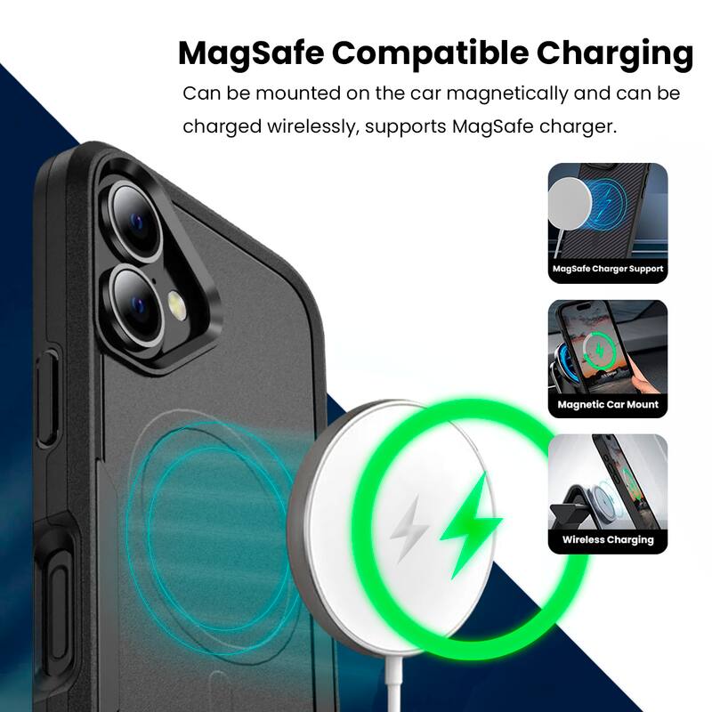 MagSafe Compatible Charging

Can be mounted on the car magnetically and can be charged wirelessly, supports MagSafe charger.

- MagSafe Charger Support
- Magnetic Car Mount
- Wireless Charging