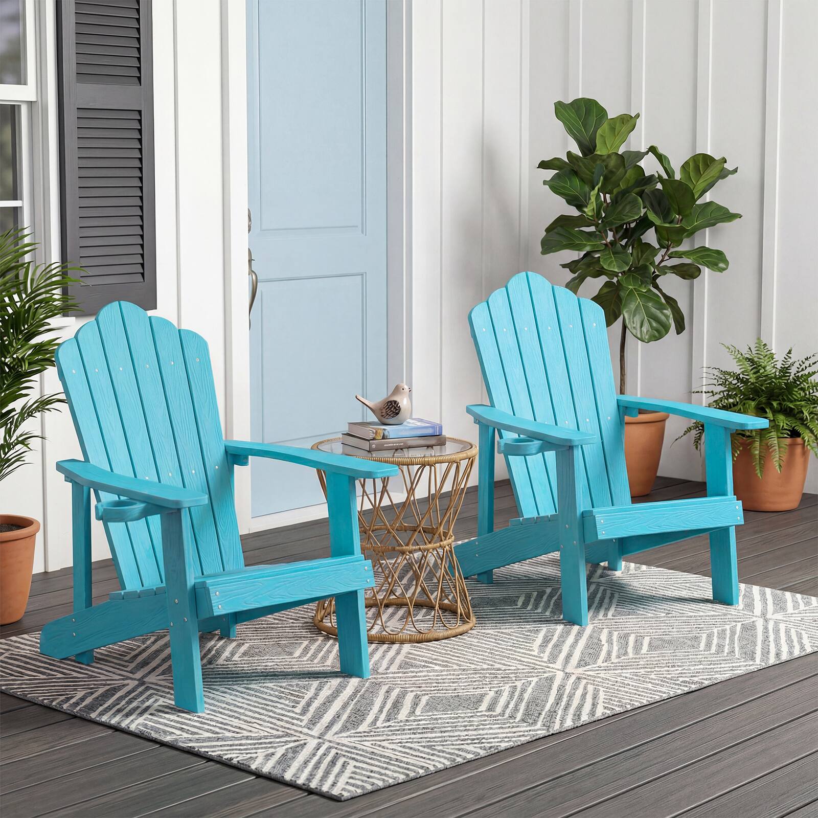 Alt View 1. Gymax - Gymax 2Pcs Oversized Adirondack Chair Lounge Adirondack Chair w/Adjustable Cup Holder Turquoise - Green.