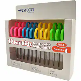 Westcott - 5" Kids Pointed Tip Scissors 1.75" Cut Straight Stainless Steel Pointed Tip 12 / Pack - Assorted