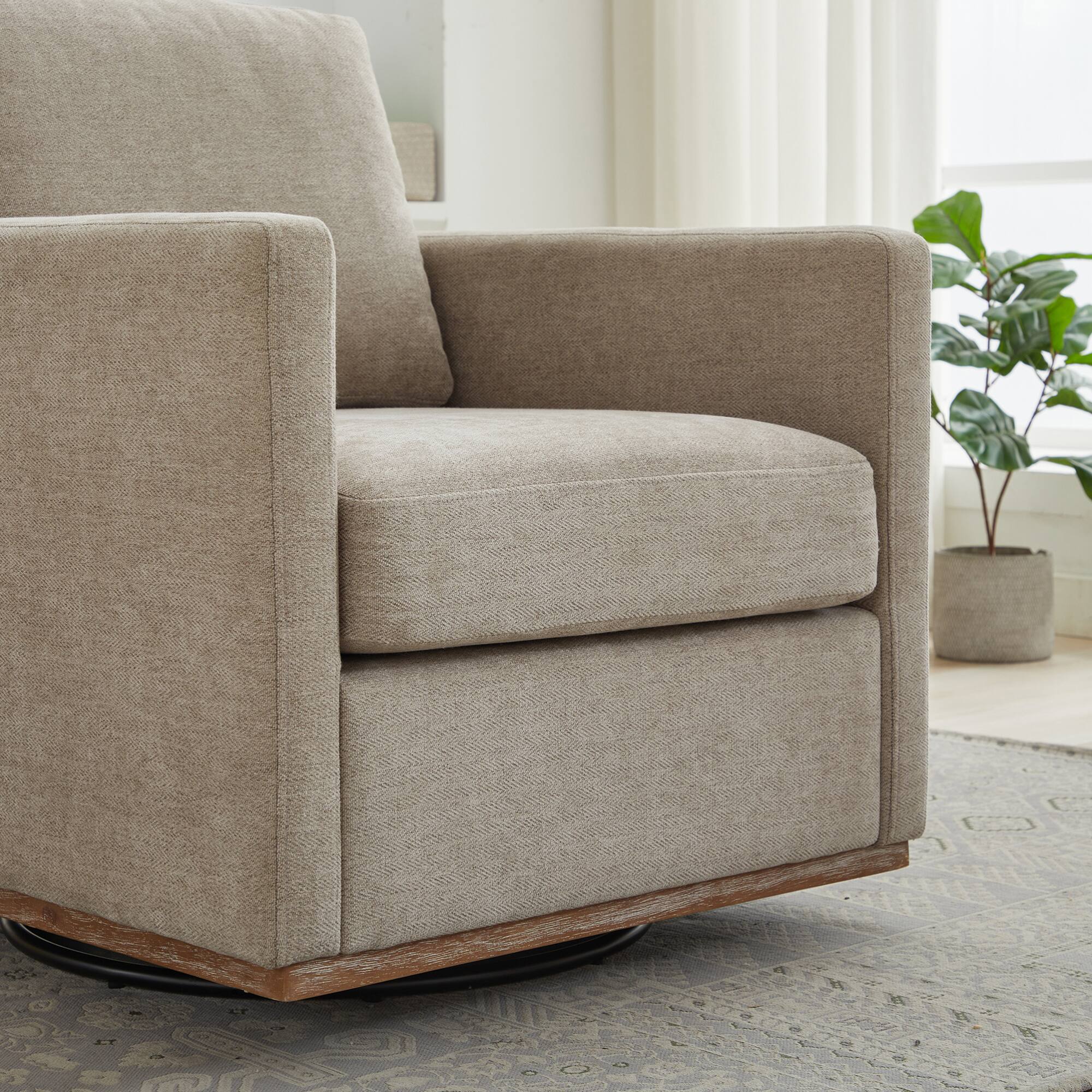 Alt View 7. GOODSILO - Modern Square Swivel Accent Chair with 360-Degree Rotation for Living Room and Bedroom - Taupe.