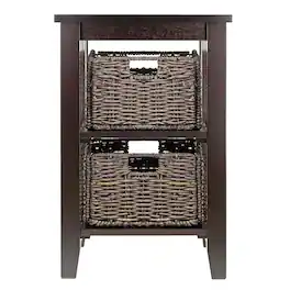Hivvago - 3 Tier Bookcase Shelf Accent Table with 2 Small Storage Baskets - Espresso