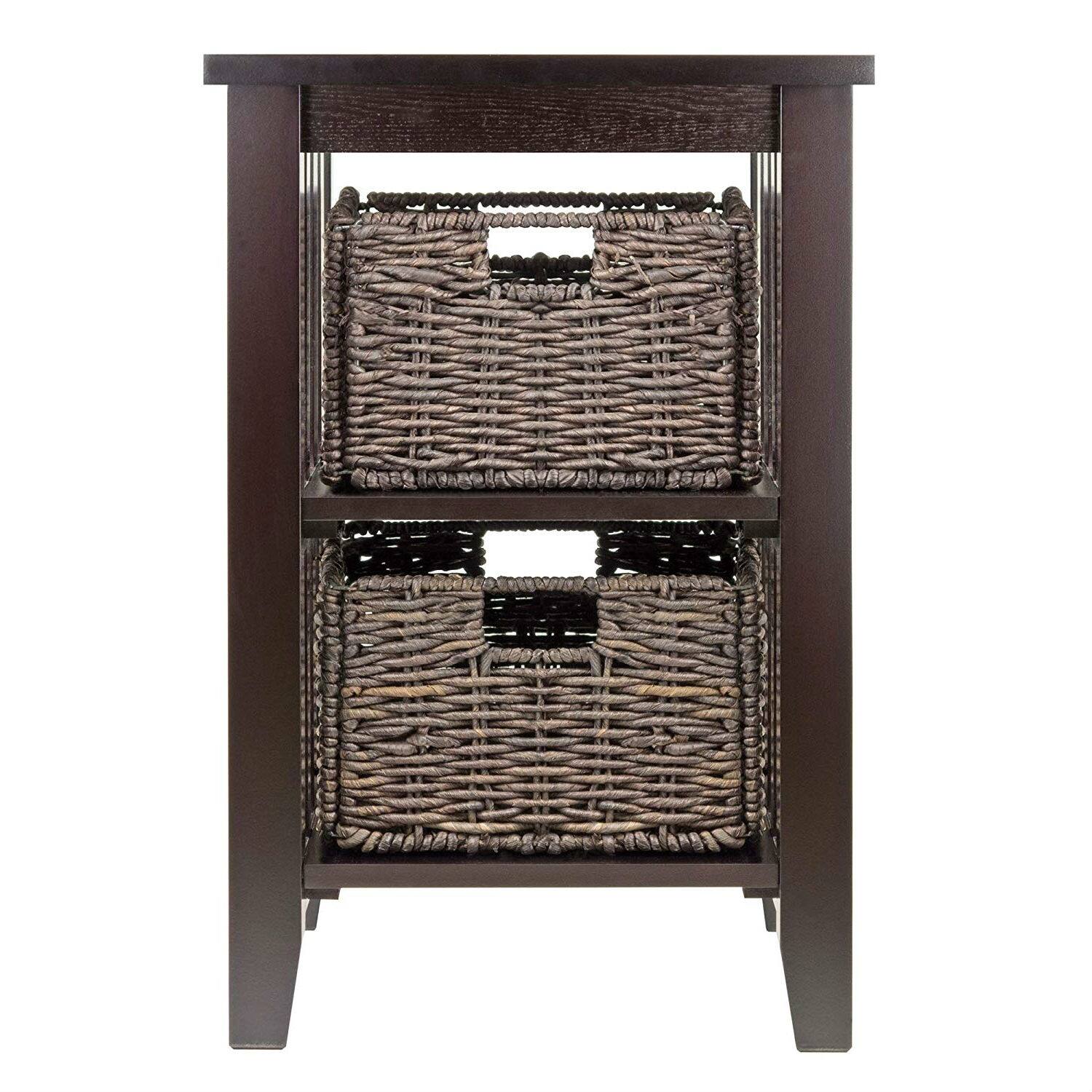 Front. Hivvago - Espresso 3 Tier Bookcase Shelf Accent Table with 2 Small Storage Baskets - Espresso.