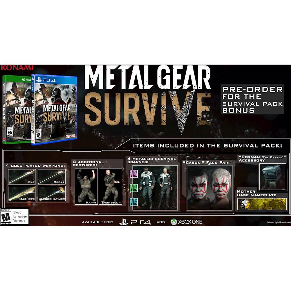 Front. Konami - Metal Gear Survive - Pre-Order DLC for the Survival Pack Bonus.