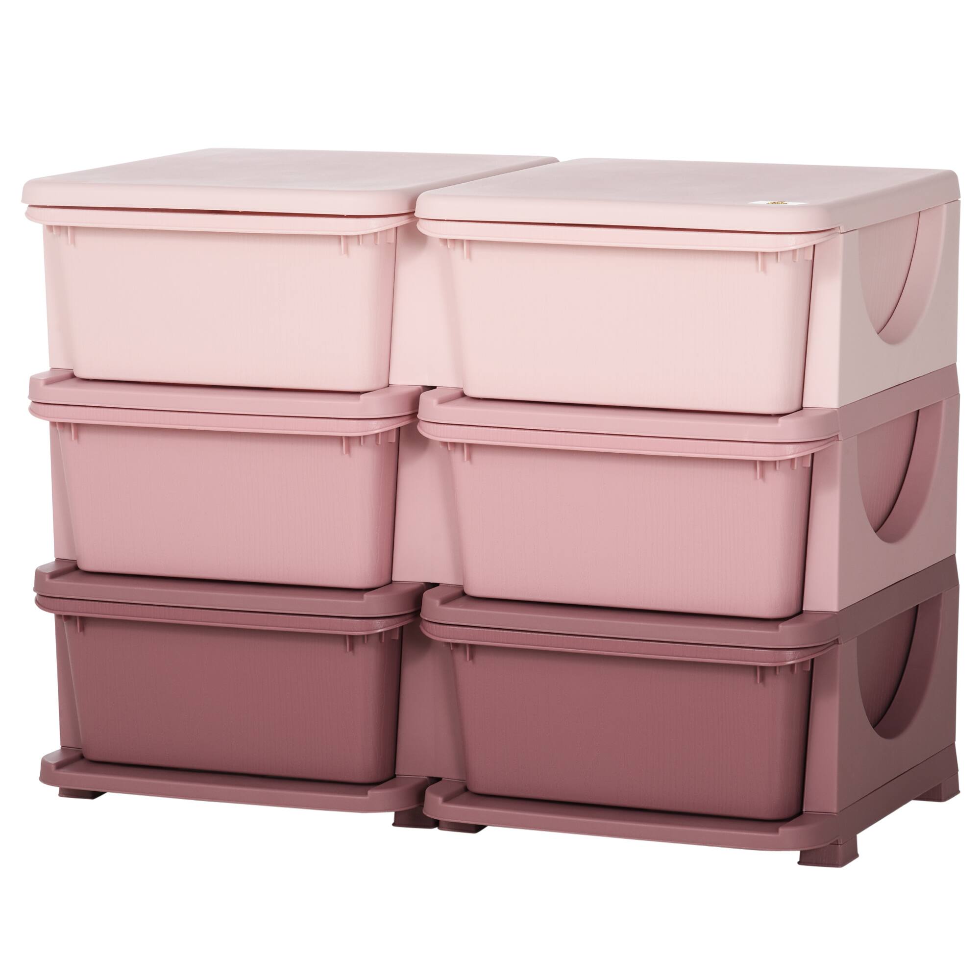 Front. Qaba - Tier Kids Storage Organizer with 6 Drawers for Bedroom, Nursery, Kindergarten, Living Room - Pink.
