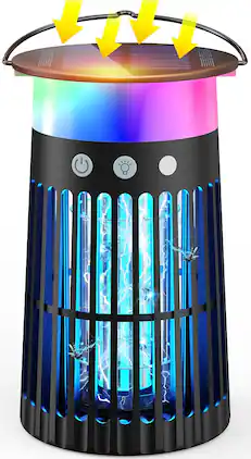 Solar Rechargeable Mosquito & Fly Killer - Waterproof Electric Trap for Indoor/Outdoor, Patio, Garden & Camping