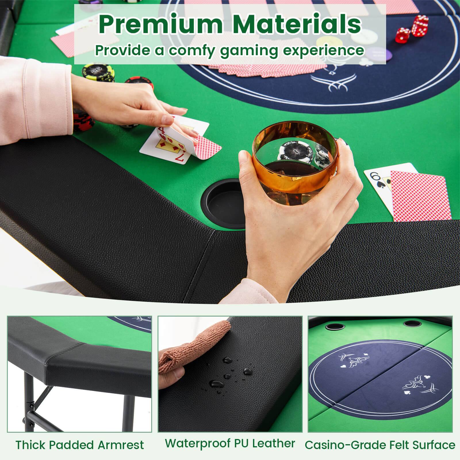 Premium Materials, Thick Padded Armrest, Waterproof PU Leather, Casino-Grade Felt Surface