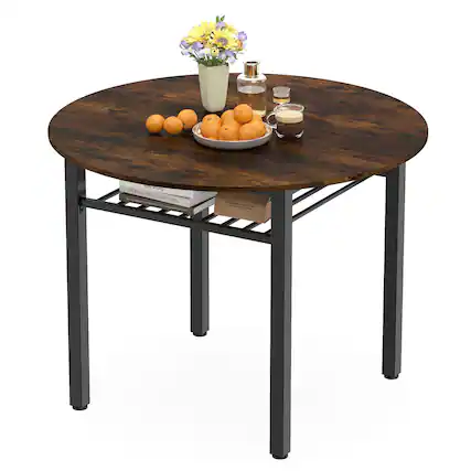 Front. Costway - Costway Dining Table for 2-4 People,40" Round Kitchen Table with Storage Shelf&Metal Frame - Rustic Brown + Black.