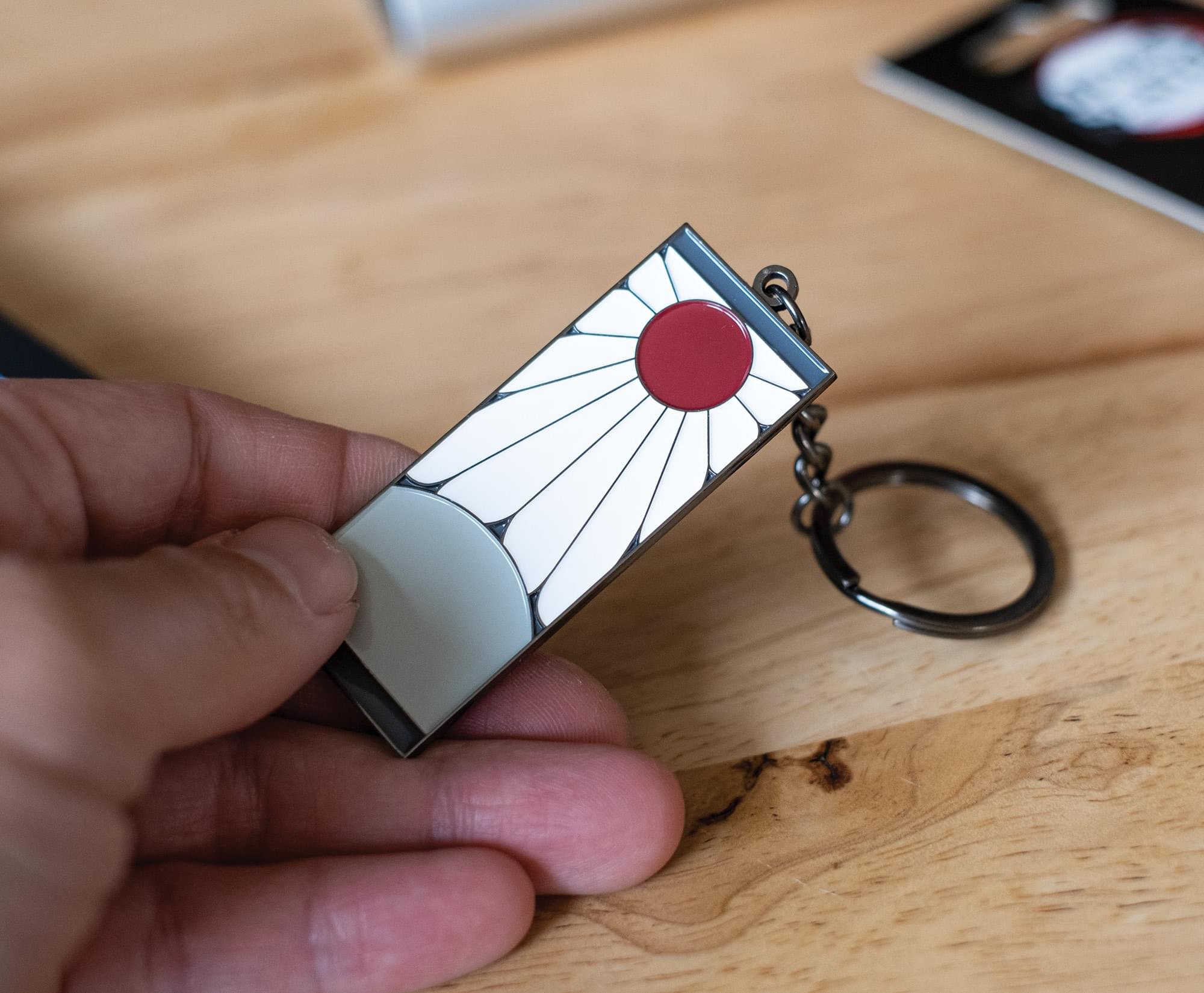 Alt View 4. Surreal Entertainment - Demon Slayer Tanjiro Kamado Hanafuda Metal Pendant Keychain - Silver.