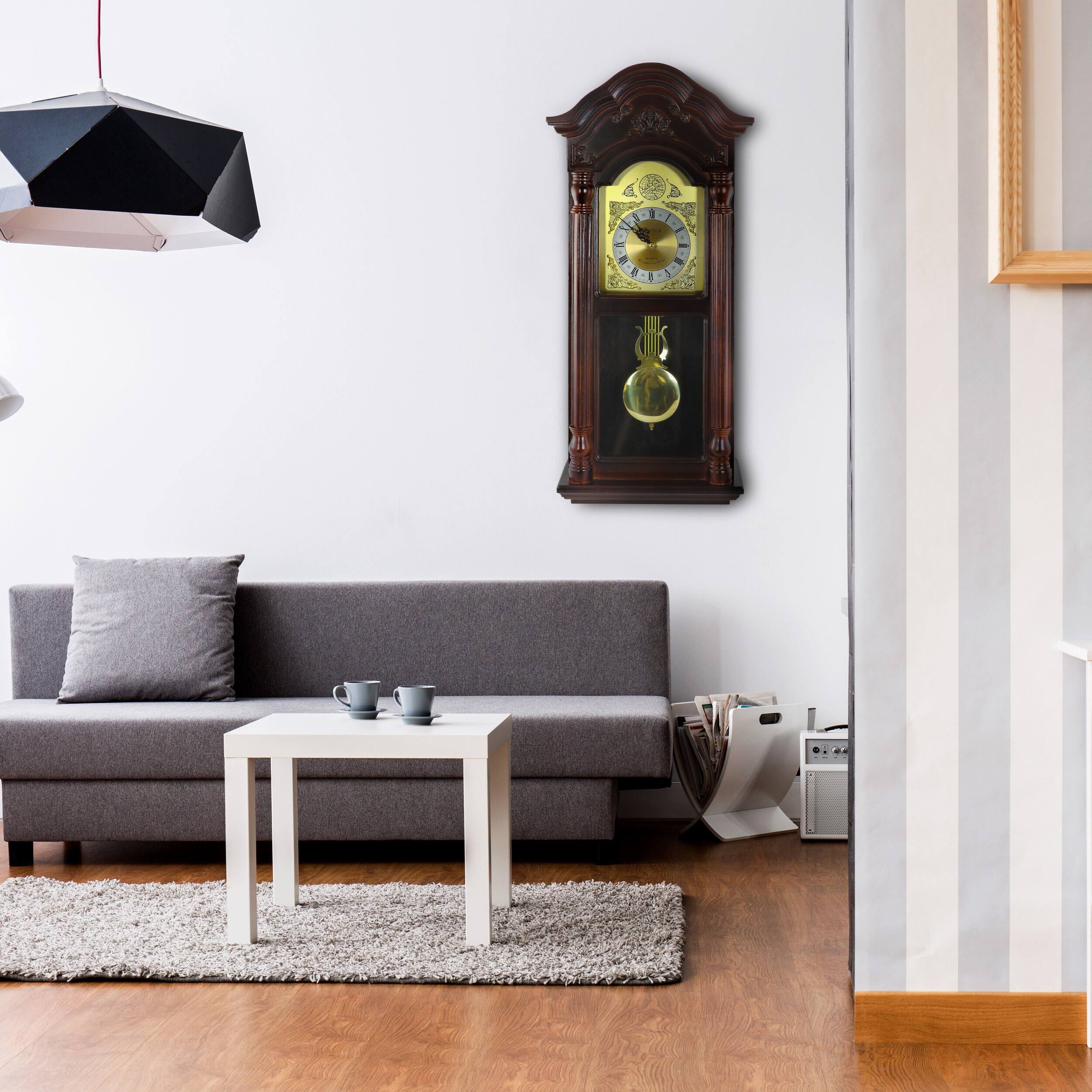 Alt View 2. Bedford Clock Collection - Bedford Clock Collection 25.5 Inch Antique Mahogany Cherry Oak Chiming Wall Clock with Roman Numerals - Brown.