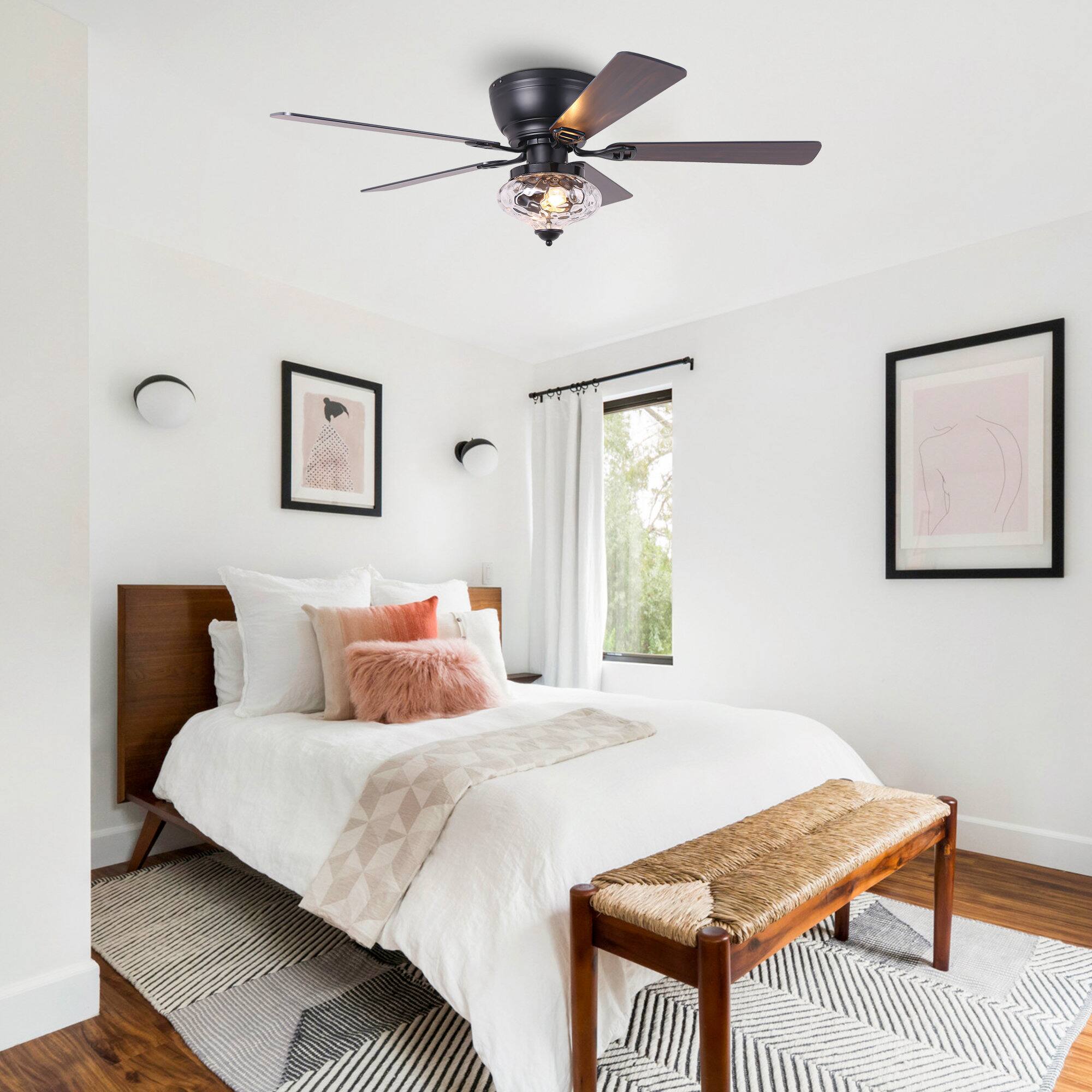 Left. Parrot Uncle - 52" Traditional Black 5-blade Glass Low Profile Ceiling Fan with Remote - Black.