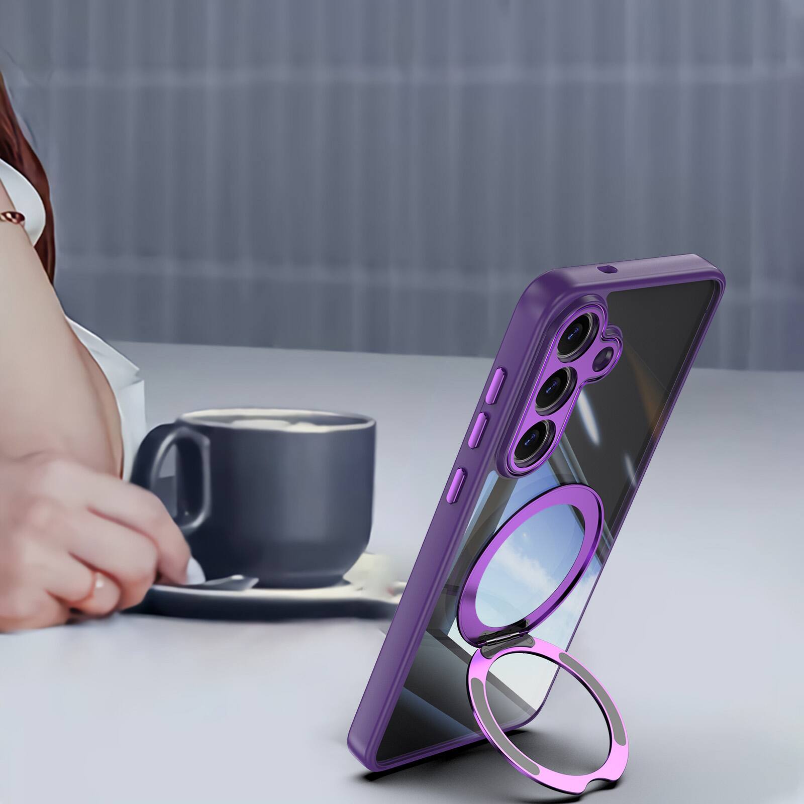 Alt View 3. Dteck - Magnetic Clear Case For Samsung Galaxy S26+, Shockproof Anti-Scratch 360° Ring Holder Stand PC+TPU Protection Cover - Darkpurple.
