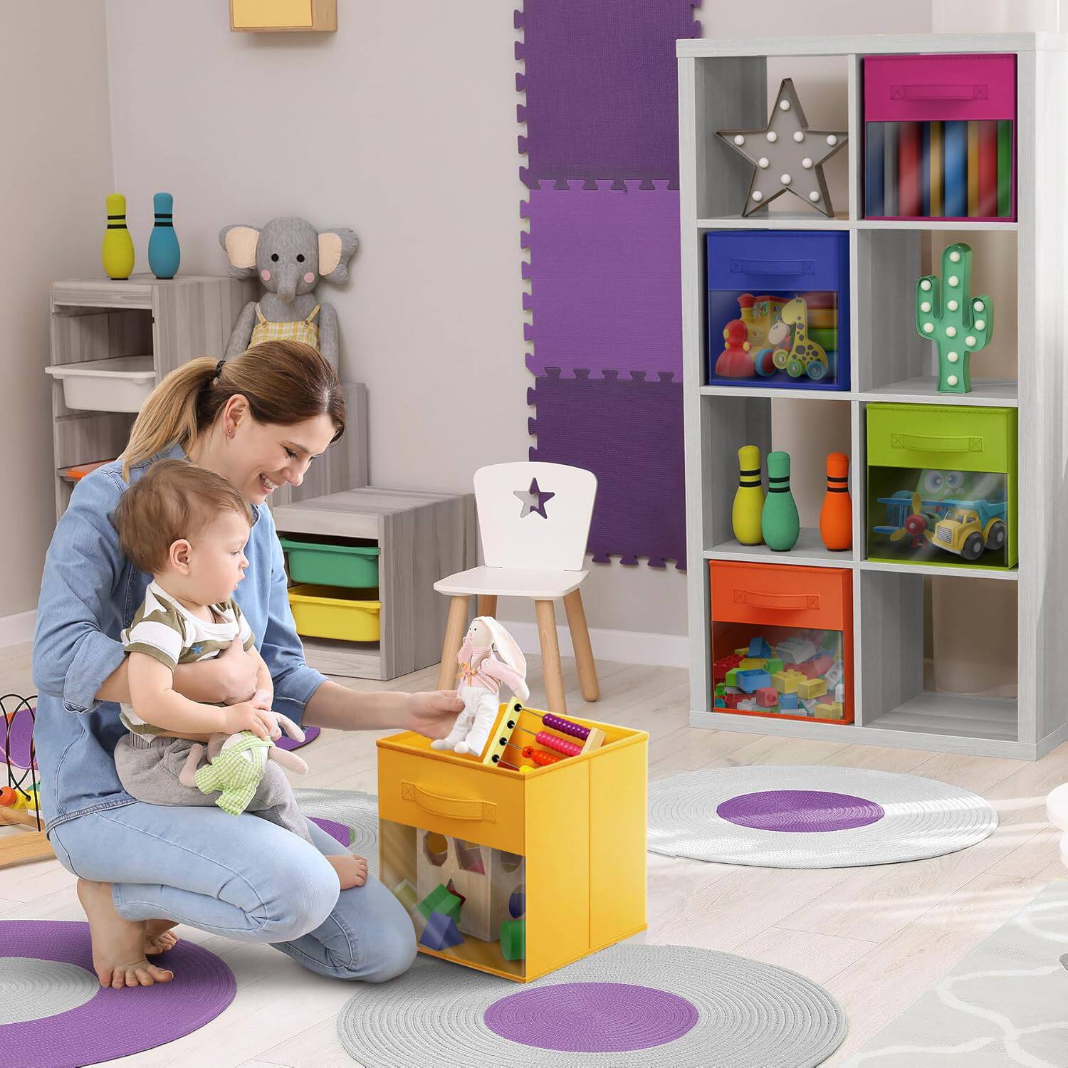 Alt View 1. Sorbus - Sorbus 11 Inch Storage Bins with Clear Window, 6 Foldable Baskets for Organizing Clothes, Toys, Books, Figures, Games - Bright Rainbow.