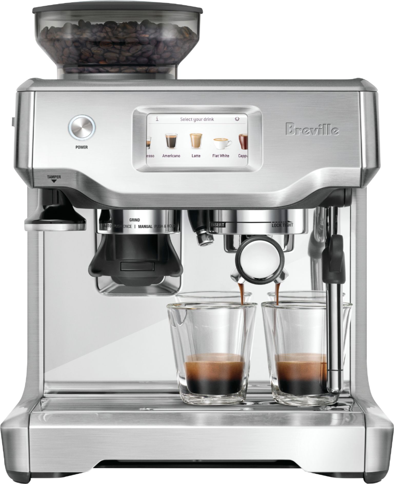 Left View: Breville - the Barista Touch Espresso Machine with 9 bars of pressure, Milk Frother and integrated grinder - Stainless Steel