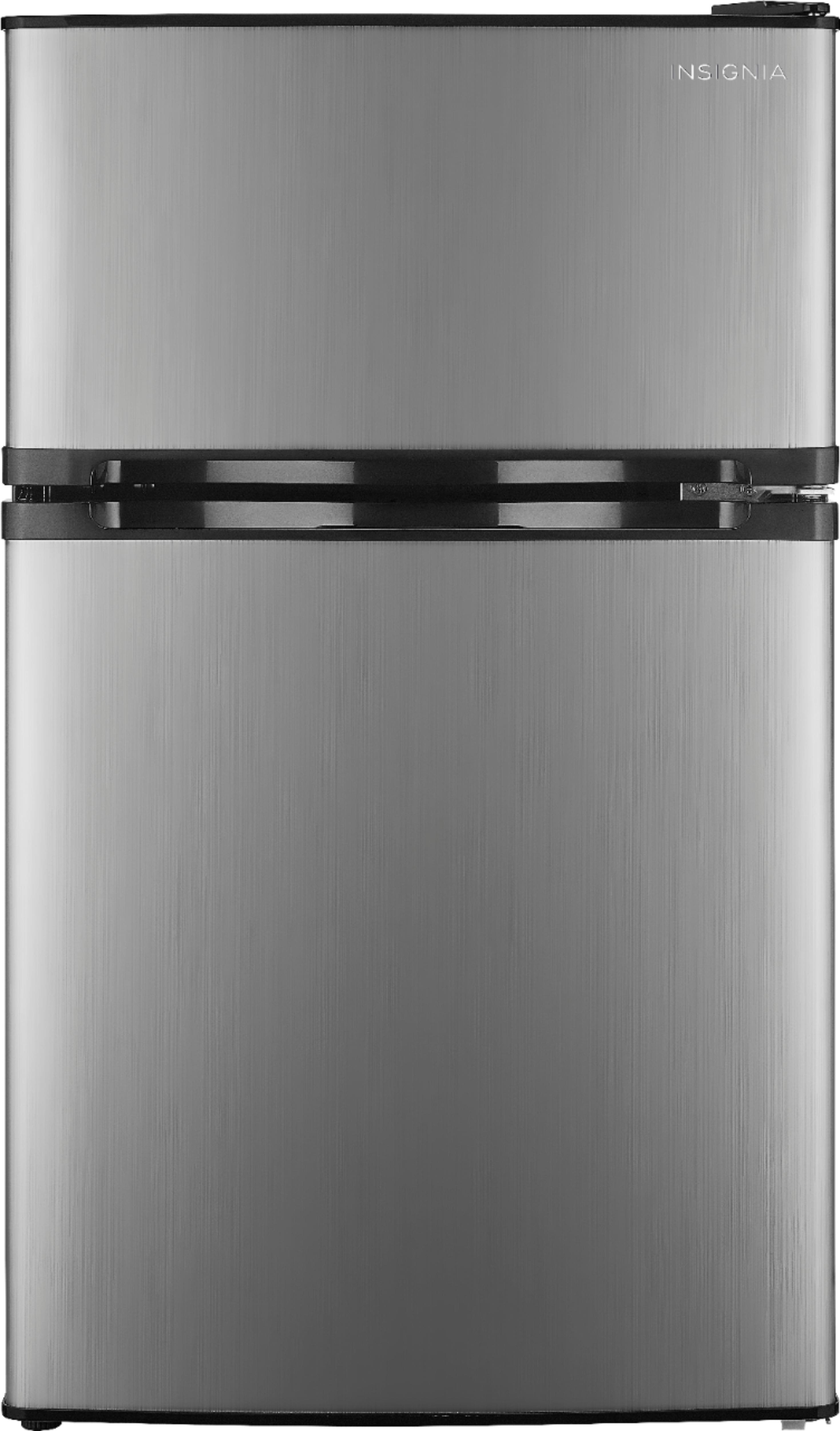 Insignia™ - 3.0 Cu. Ft. Mini Fridge with Top Freezer and ENERGY STAR Certification - Stainless Steel - Front_Zoom