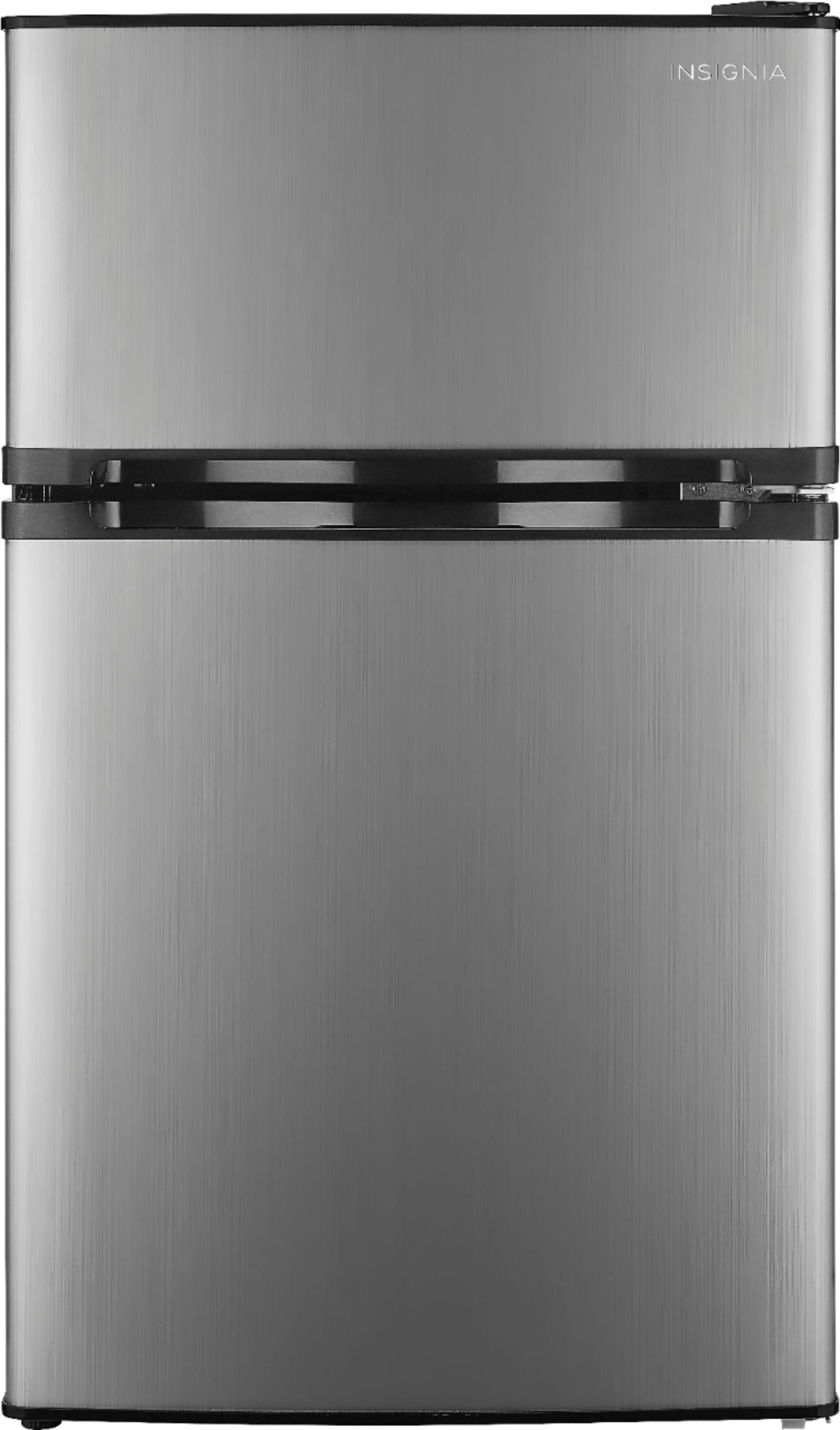 Front. Insignia™ - 3.0 Cu. Ft. Mini Fridge with Top Freezer and ENERGY STAR Certification - Stainless steel.