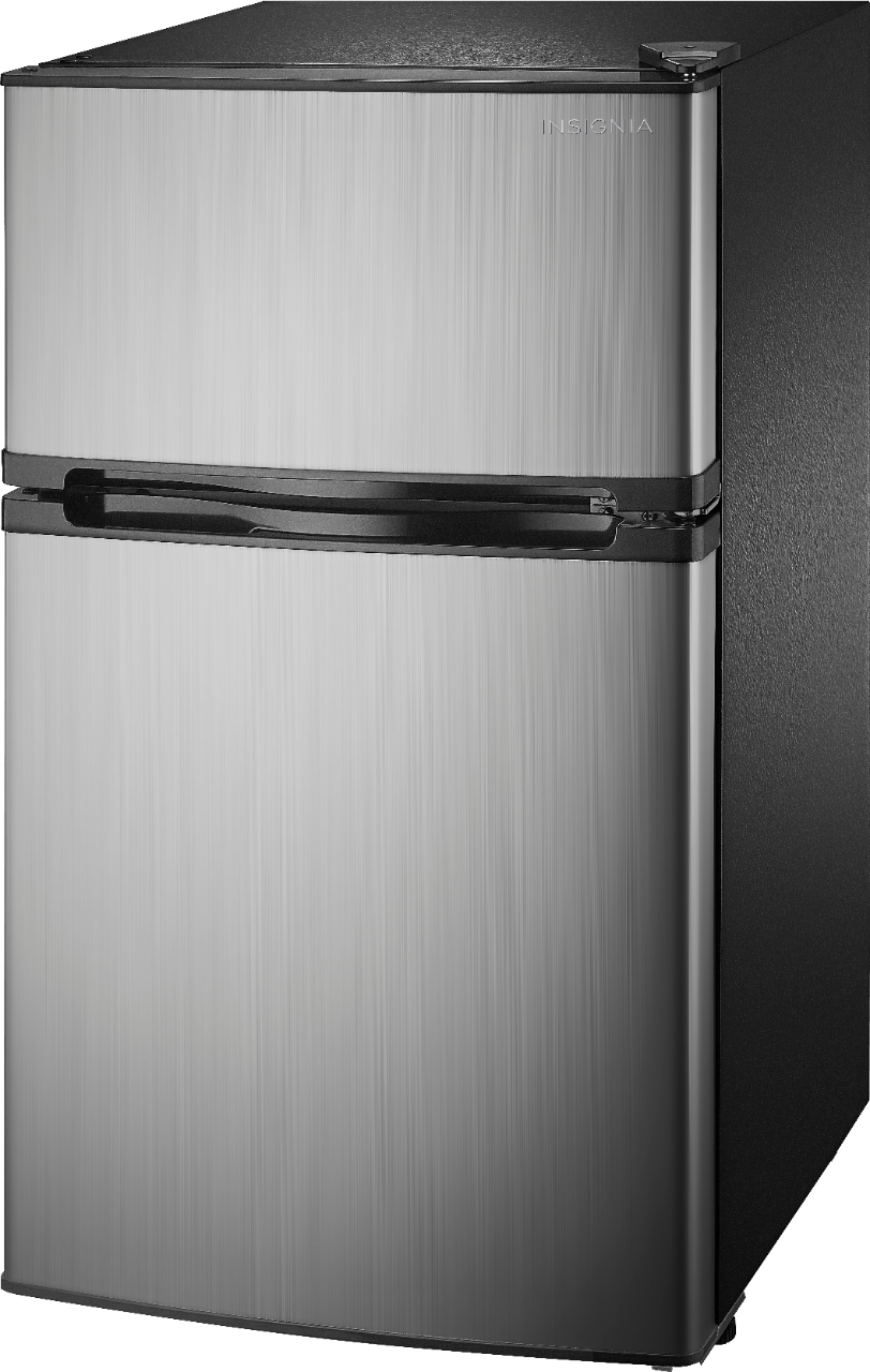 Left View: Insignia™ - 3.0 Cu. Ft. Mini Fridge with Top Freezer and ENERGY STAR Certification - Stainless Steel