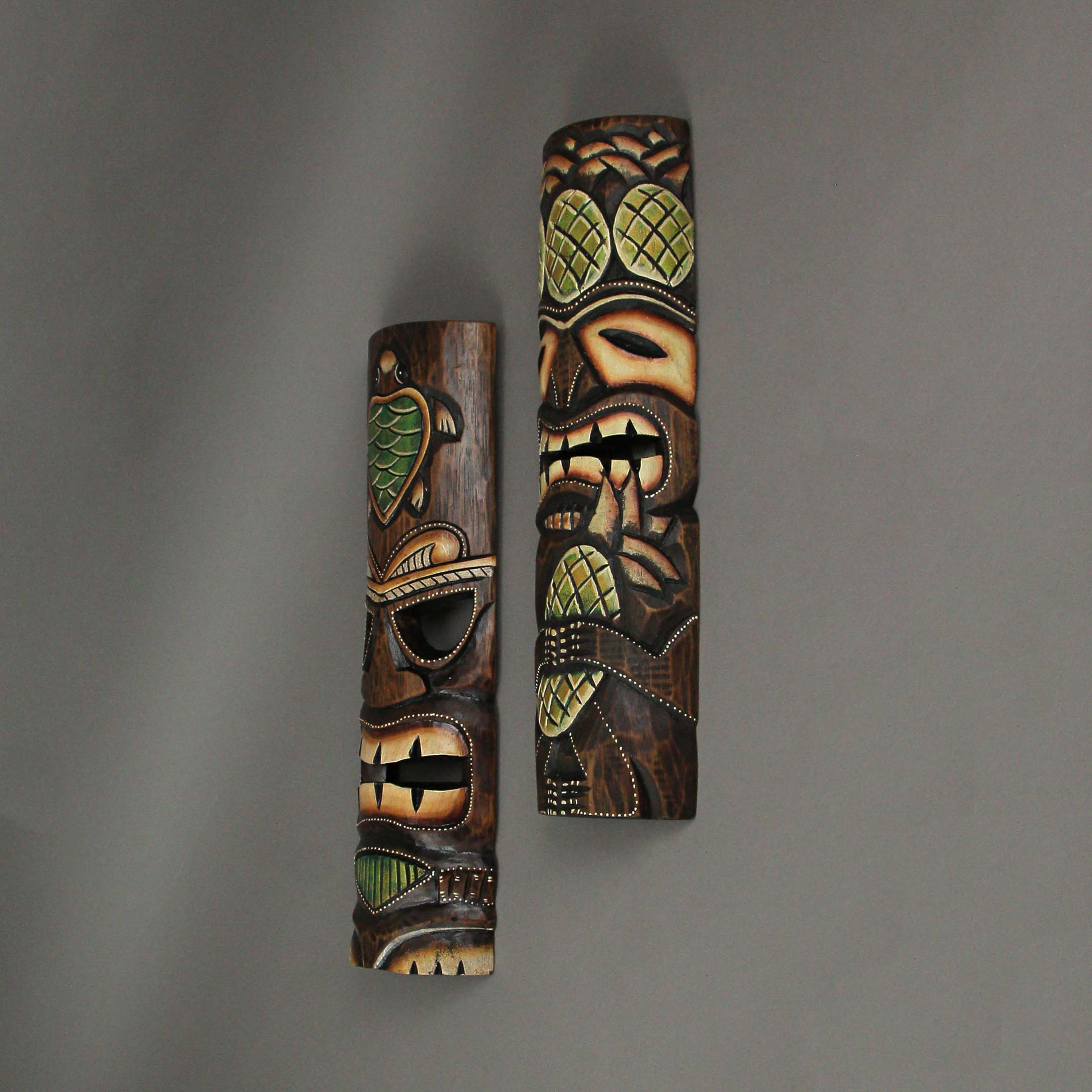 Alt View 3. J.D. Yeatts - Hand Crafted Wooden Tiki Wall Masks 20 Inch Set of 2 Pineapple / Sea Turtle - Multicolored.
