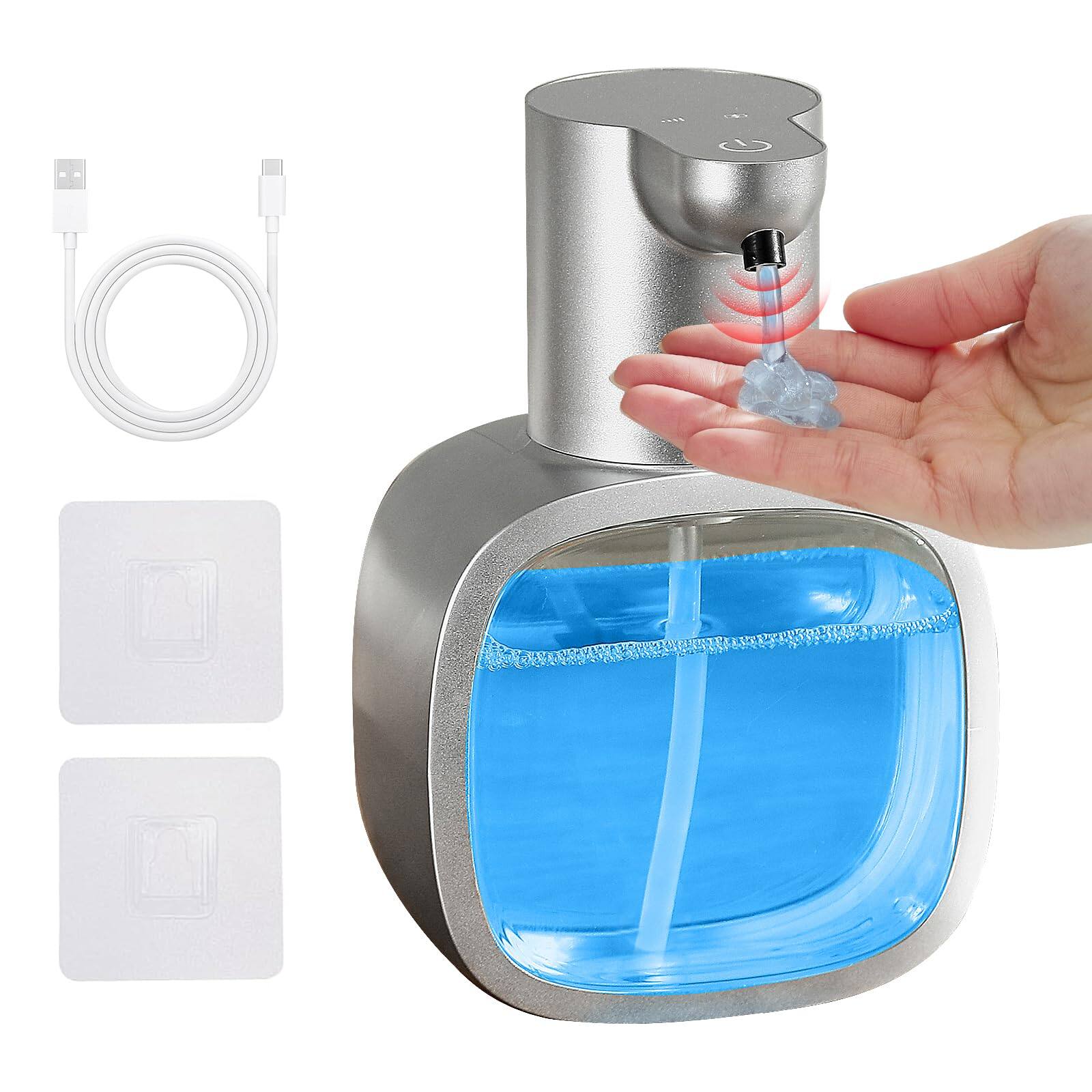 Alt View 1. Dapper Styles - Automatic Liquid Soap Dispenser Touchless Rechargeable With 4 level Adjustable Ipx5 Waterproof Level Displa... - Silver-Foam.