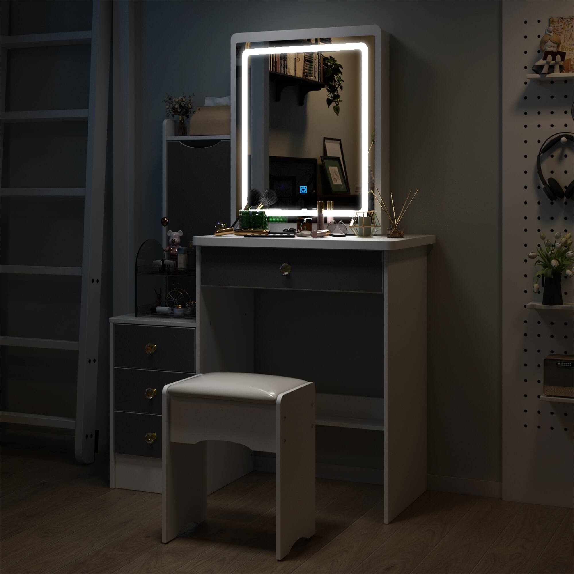 Alt View 10. Famapy - LED Vanity Table with Precision Storage: Your Ultimate Makeup & Jewelry Organizer - White.