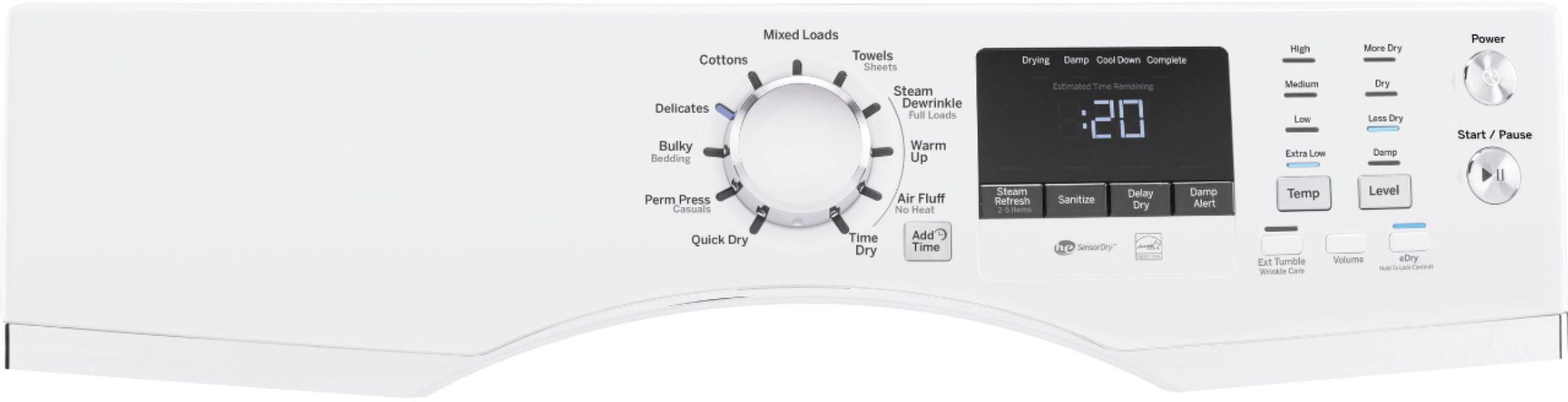 Alt View 2. GE - 7.5 Cu. Ft. 13-Cycle Electric Dryer with Steam.