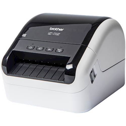 Left View: Brother - QL-1100 Wide Format, Postage and Barcode Professional Label Printer - White/Black