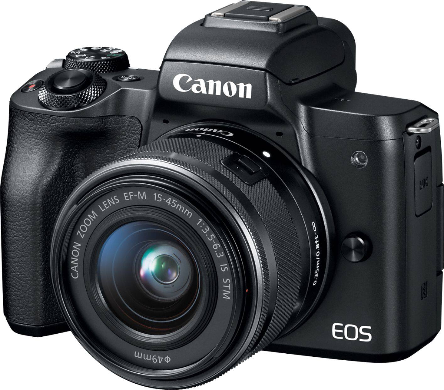 Left. Canon - EOS M50 Mirrorless Camera with EF-M 15-45mm f/3.5-6.3 IS STM Zoom Lens - Black.