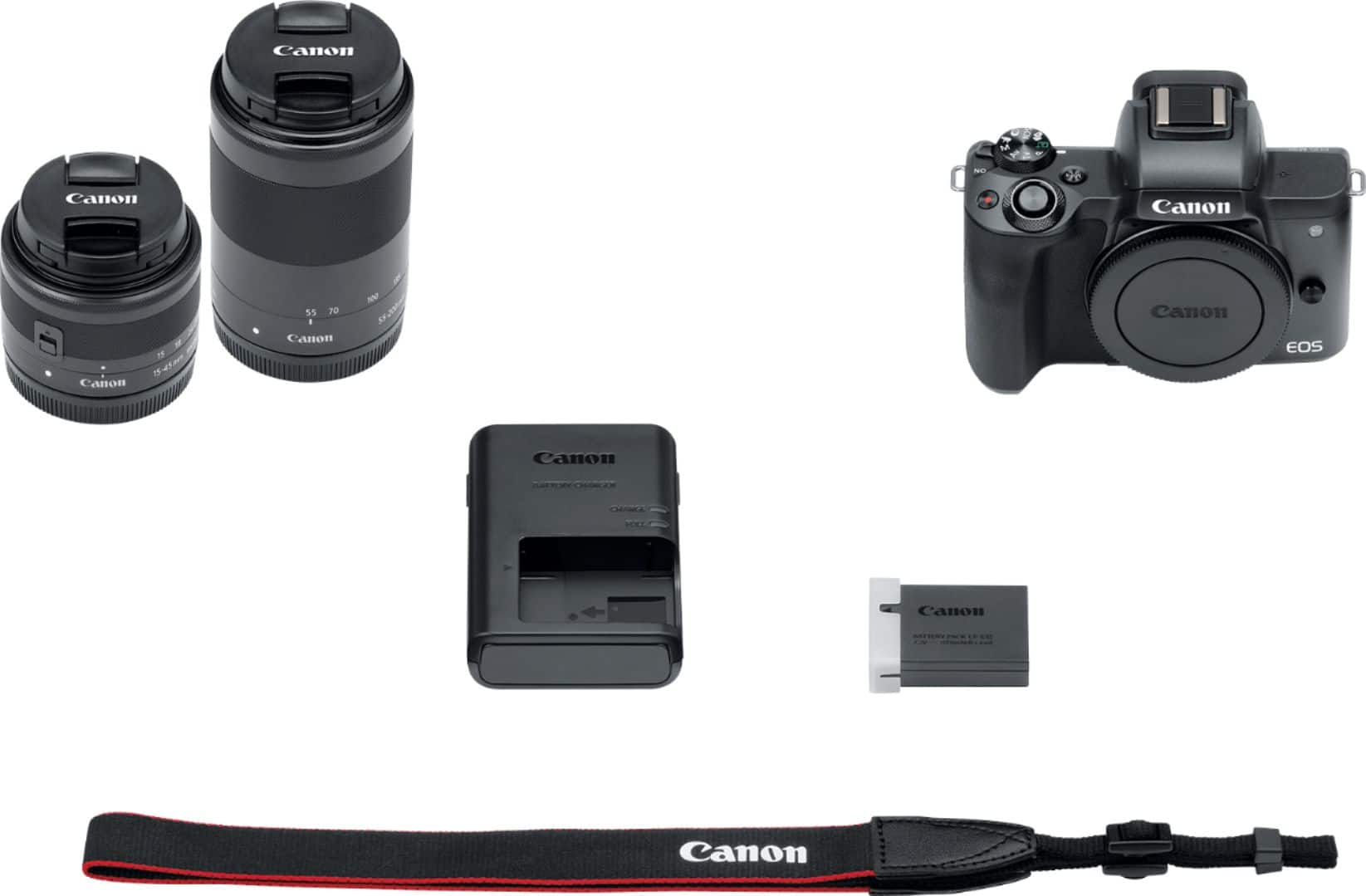  Canon EOS M50 Mirrorless Digital Camera (Black) with EF-M  15-45mm Lens & EF 75-300mm Lens + Pro Lens Mount Auto Adapter - EOS  (EF/EF-S to EF-M Mount) + Deluxe Accessory