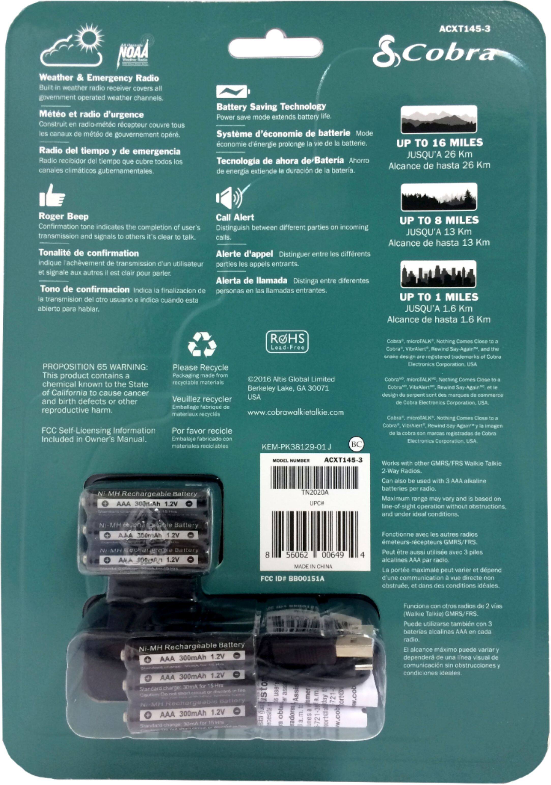 Alt View 16. Cobra - MicroTALK 16-Mile, 22-Channel FRS/GMRS 2-Way Radios (3-Pack) - Black.