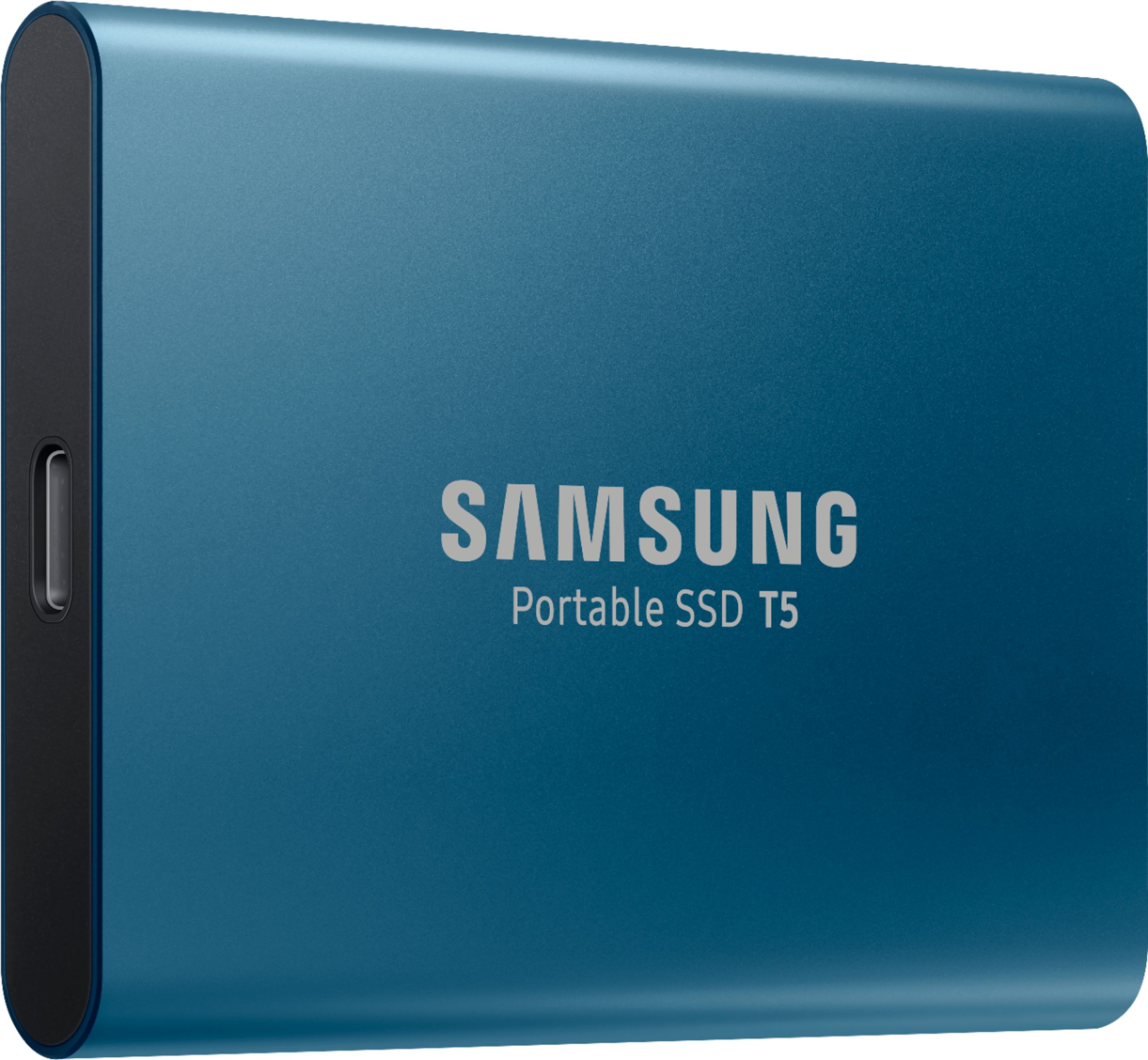 Angle View: Samsung - Geek Squad Certified Refurbished T5 500GB External USB Type-C Portable Solid-State Drive - Alluring Blue