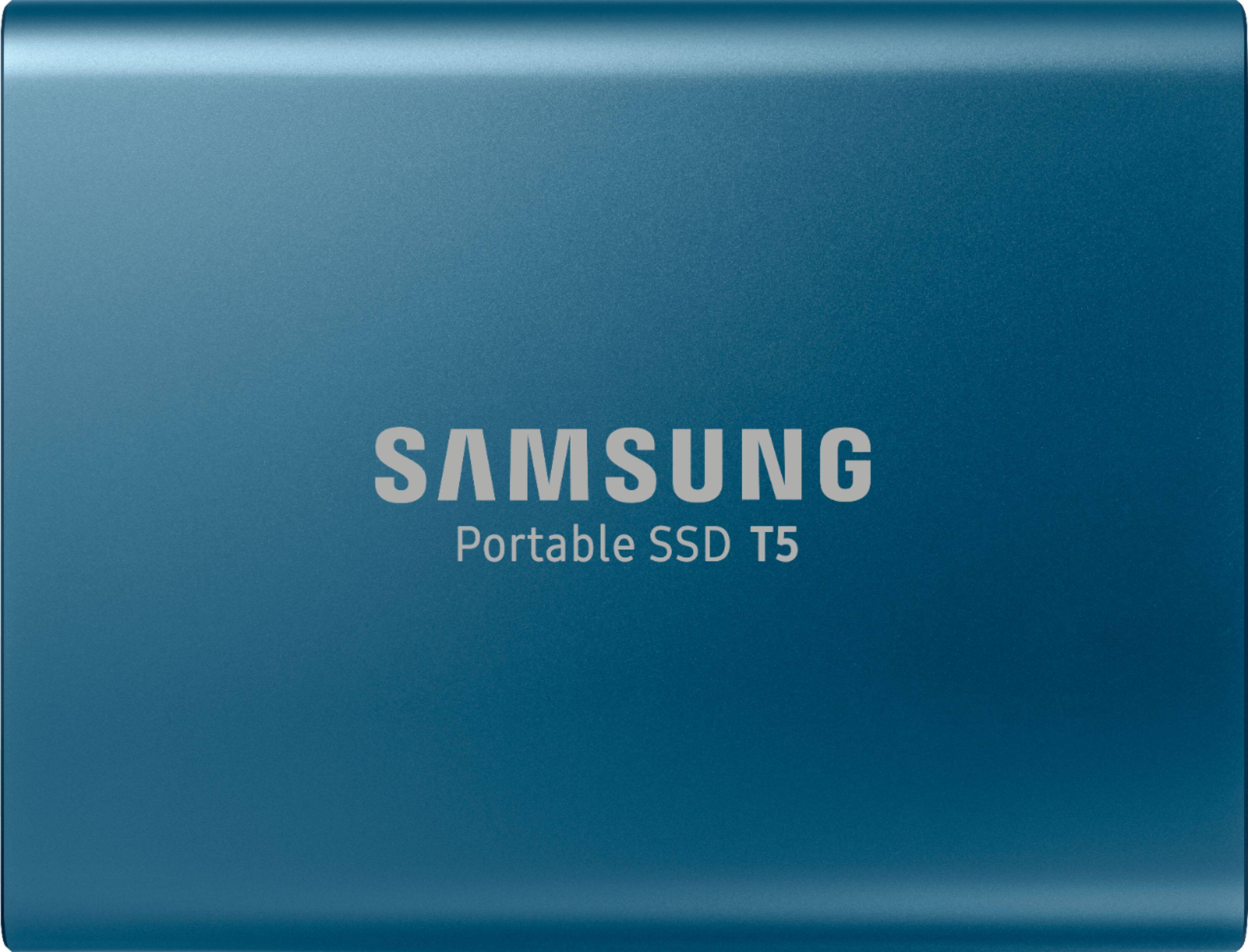Samsung - Geek Squad Certified Refurbished T5 500GB External USB, Type-C Portable SSD - Alluring Blue - Front_Zoom