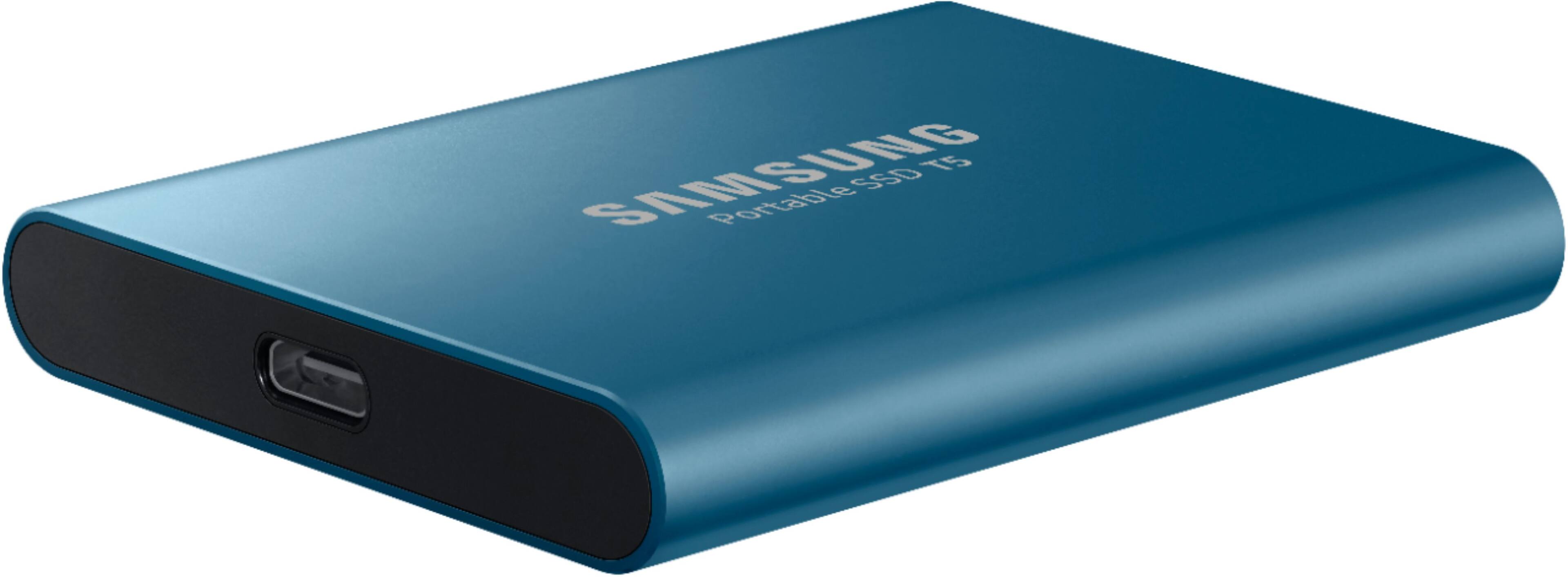 Alt View 1. Samsung - Geek Squad Certified Refurbished T5 500GB External USB, Type-C Portable SSD - Alluring Blue.