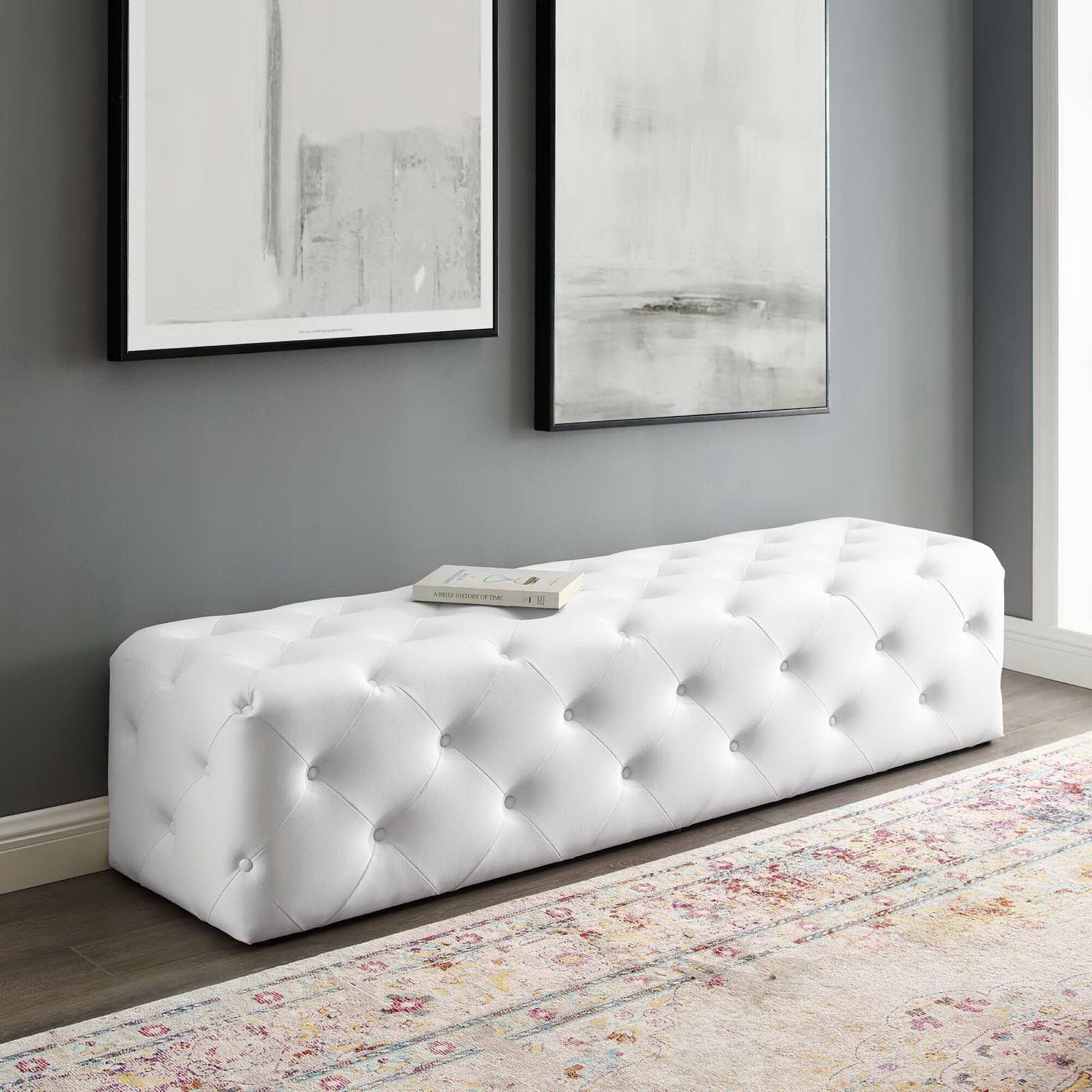 Alt View 2. Modway - Amour 72" Tufted Button Entryway Faux Leather Bench by Modway - White.